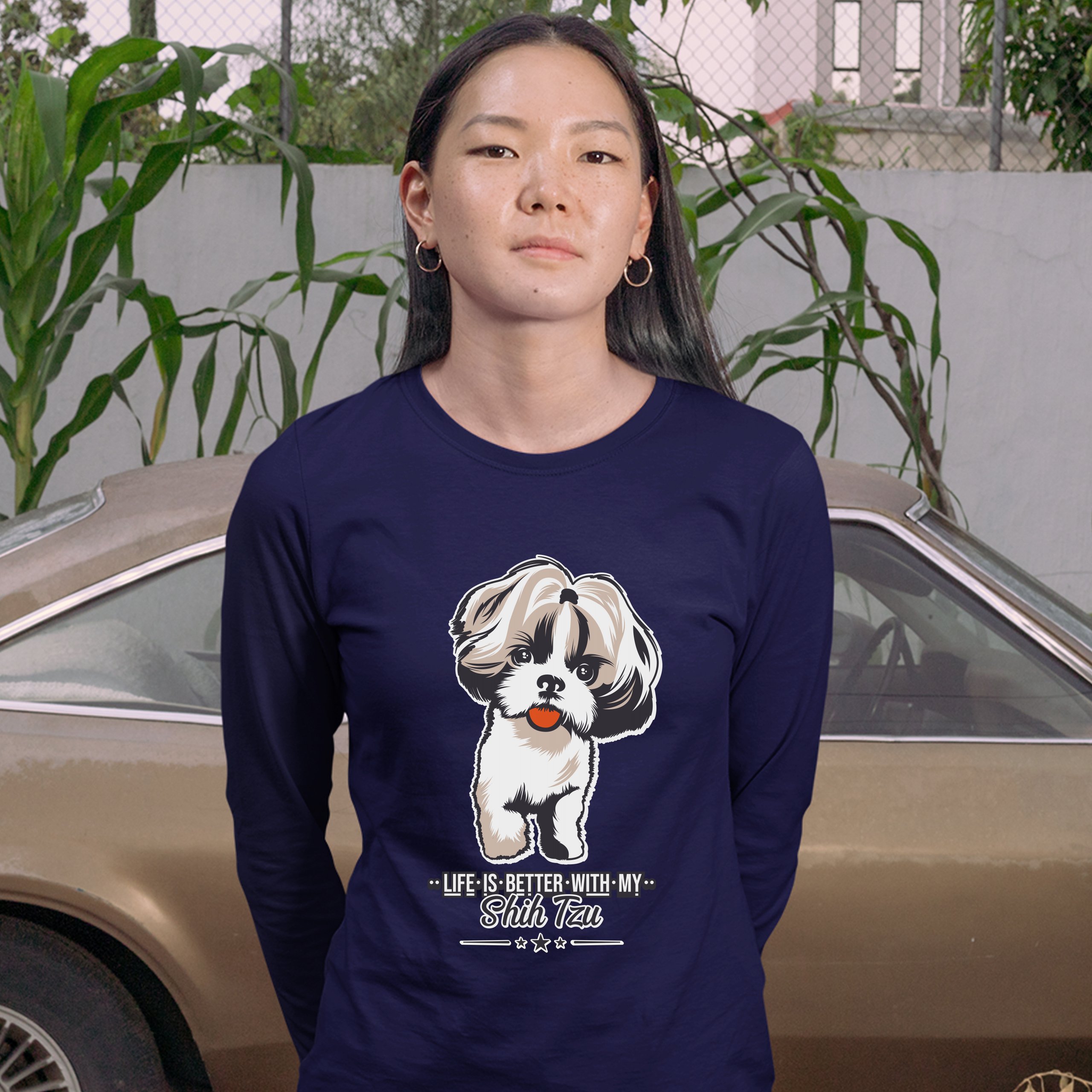Life is Better With My Shih Tzu Women's Long Sleeve T-shirt Small Dog Lover Pet - Picture 21 of 29