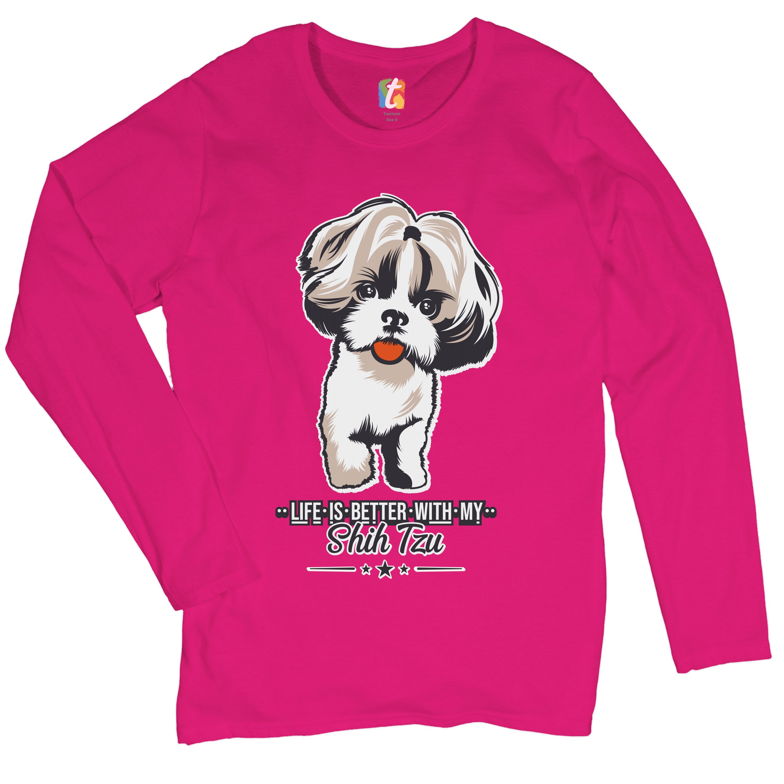Life is Better With My Shih Tzu Women's Long Sleeve T-shirt Small Dog Lover Pet - Picture 26 of 29