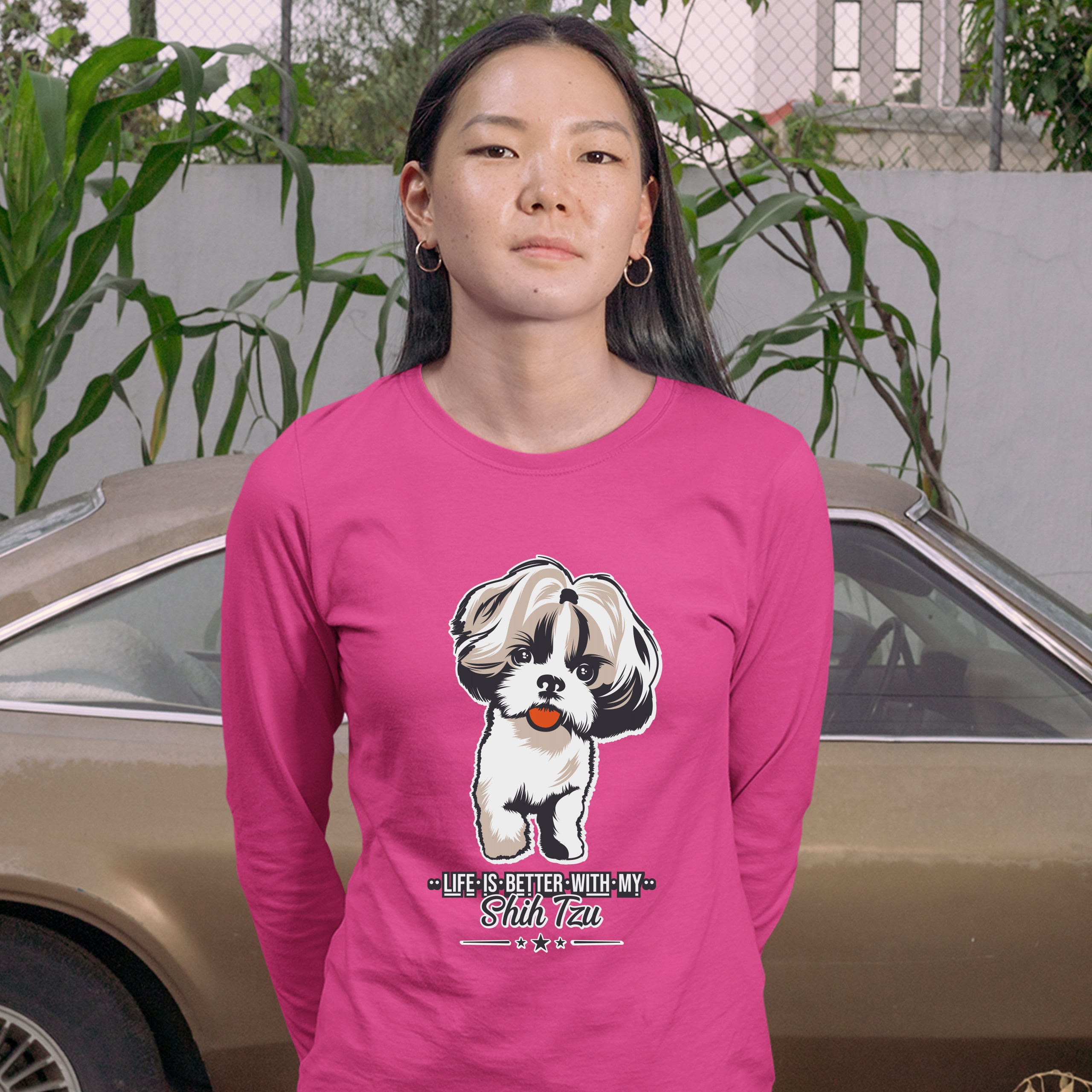 Life is Better With My Shih Tzu Women's Long Sleeve T-shirt Small Dog Lover Pet - Picture 29 of 29