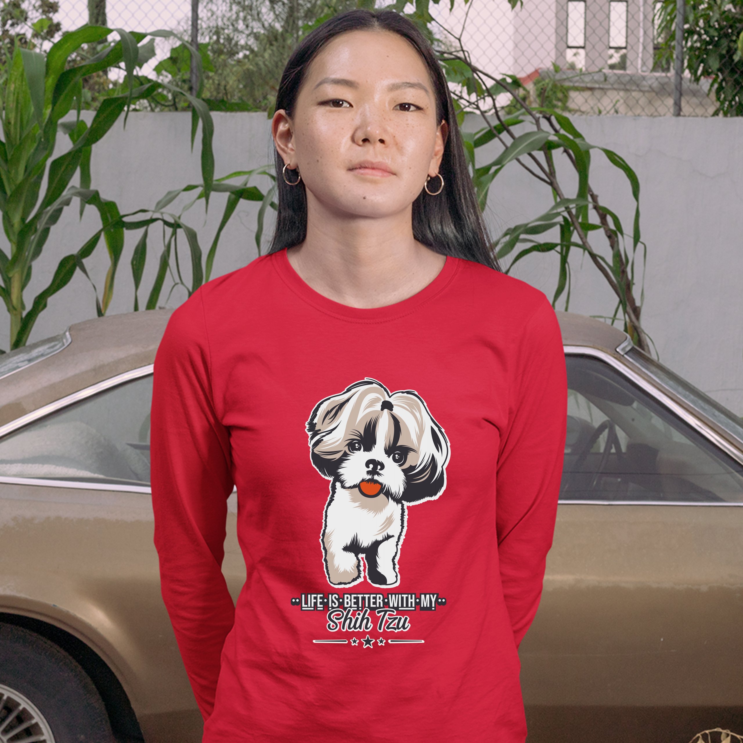 Life is Better With My Shih Tzu Women's Long Sleeve T-shirt Small Dog Lover Pet - Picture 13 of 29