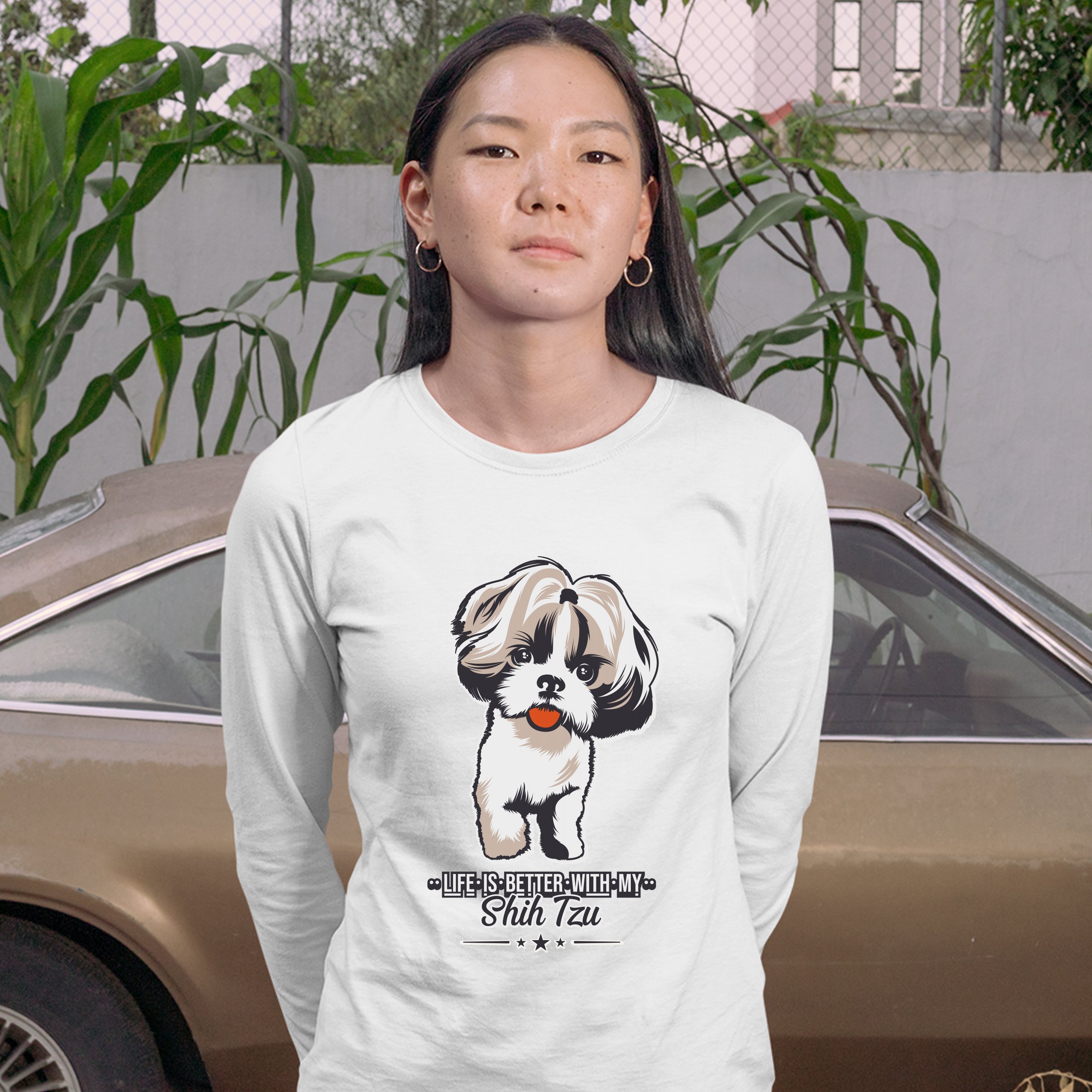 Life is Better With My Shih Tzu Women's Long Sleeve T-shirt Small Dog Lover Pet - Picture 17 of 29