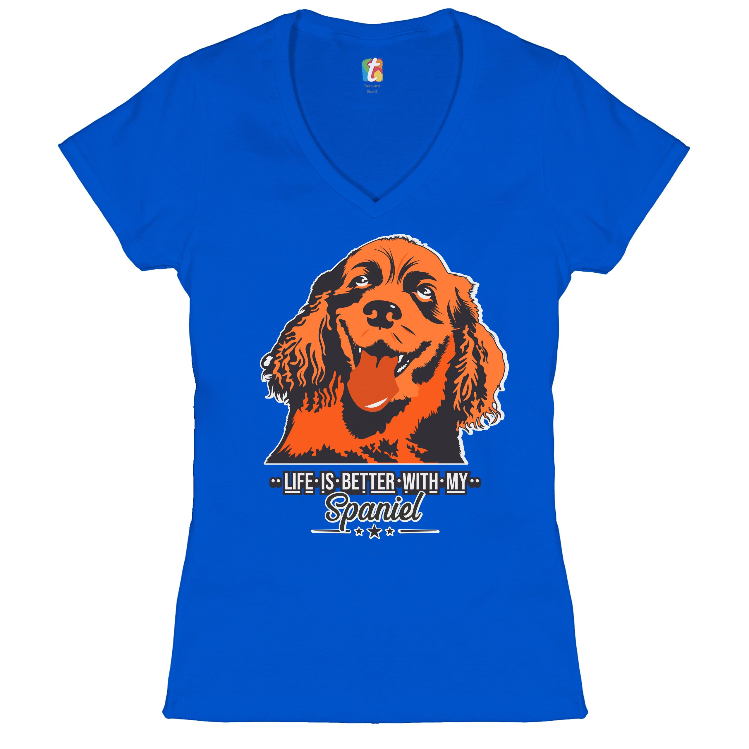 Life is Better With My Spaniel Women's V-Neck T-shirt Cocker Spaniel Dog Tee - Picture 30 of 41