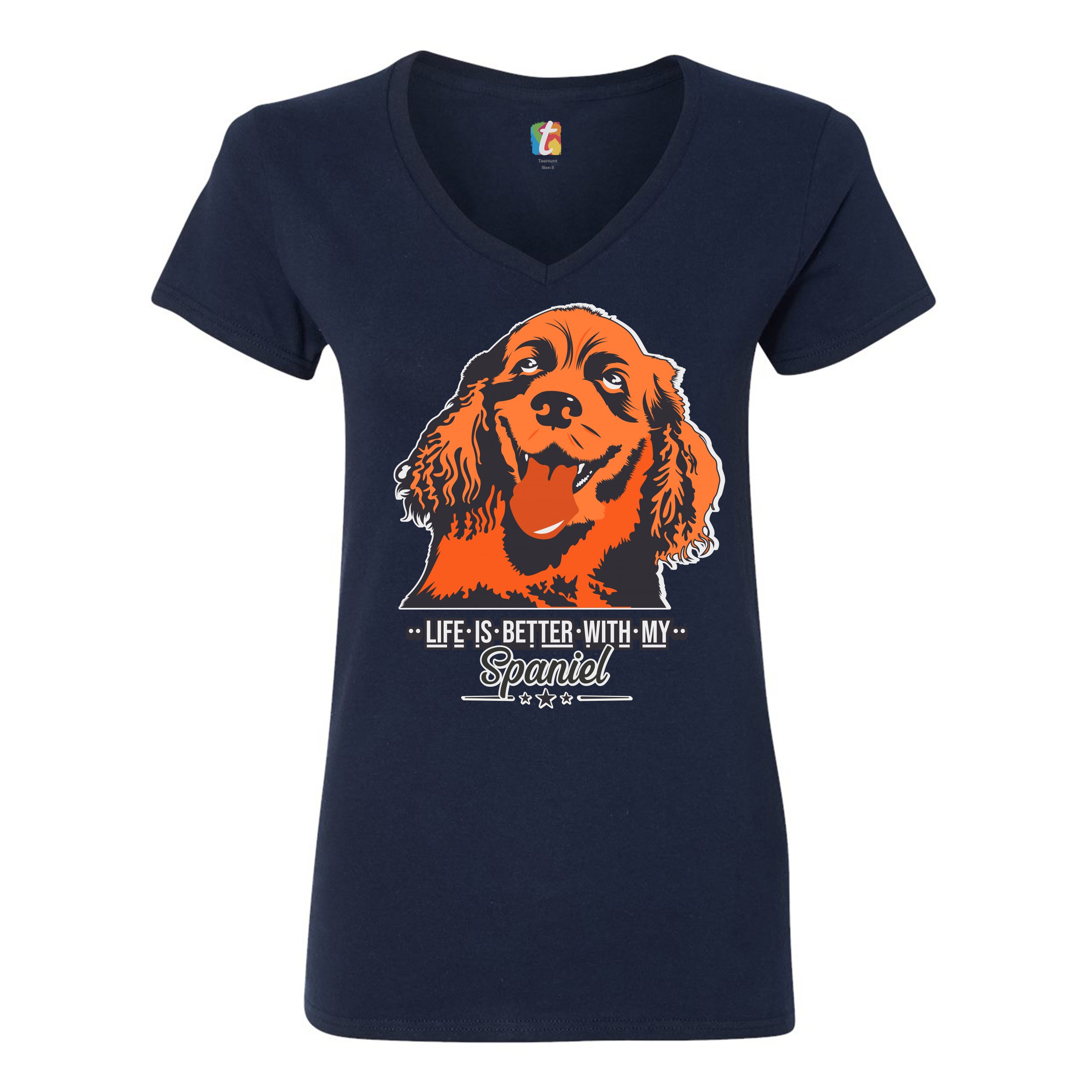 Life is Better With My Spaniel Women's V-Neck T-shirt Cocker Spaniel Dog Tee - Picture 23 of 41