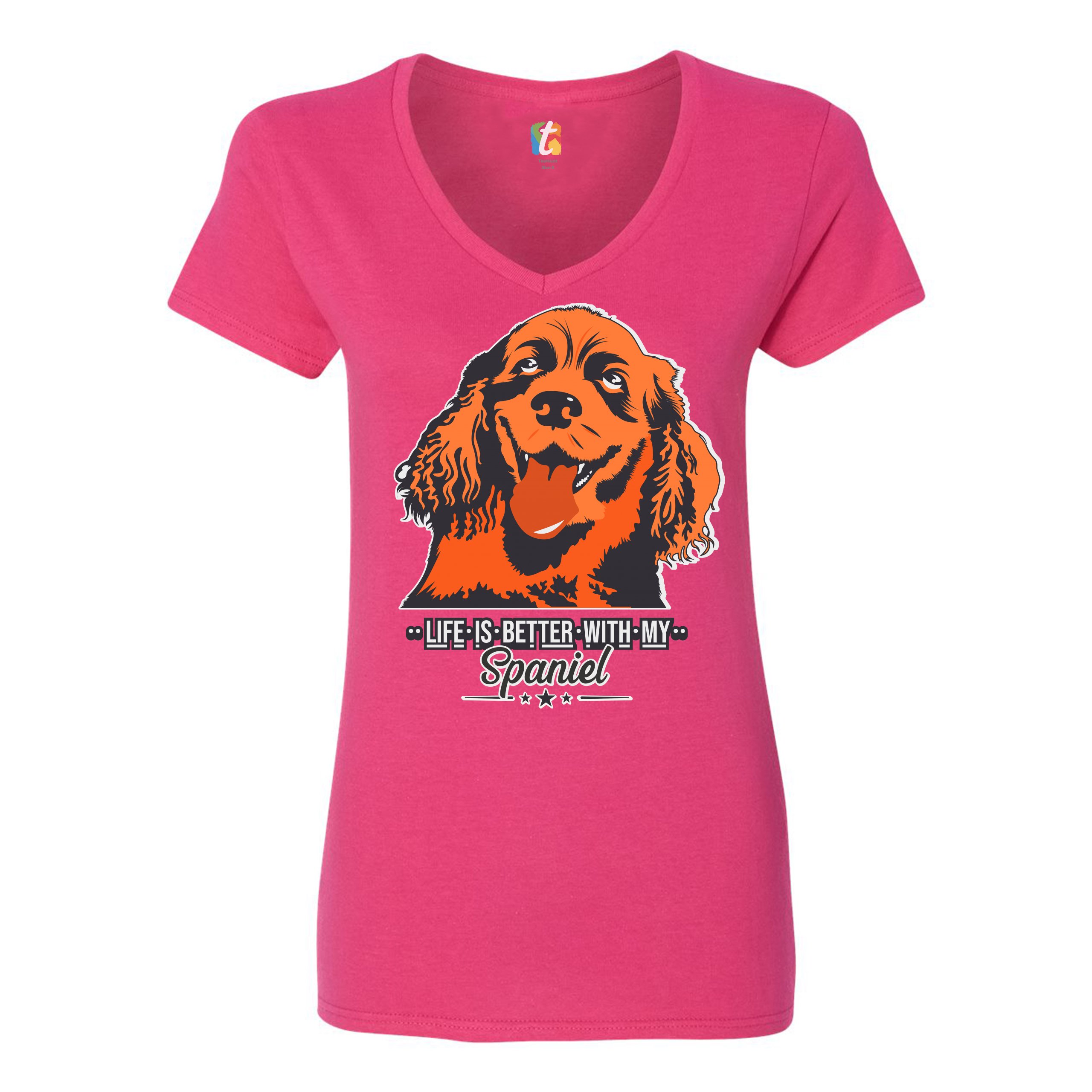 Life is Better With My Spaniel Women's V-Neck T-shirt Cocker Spaniel Dog Tee - Picture 35 of 41