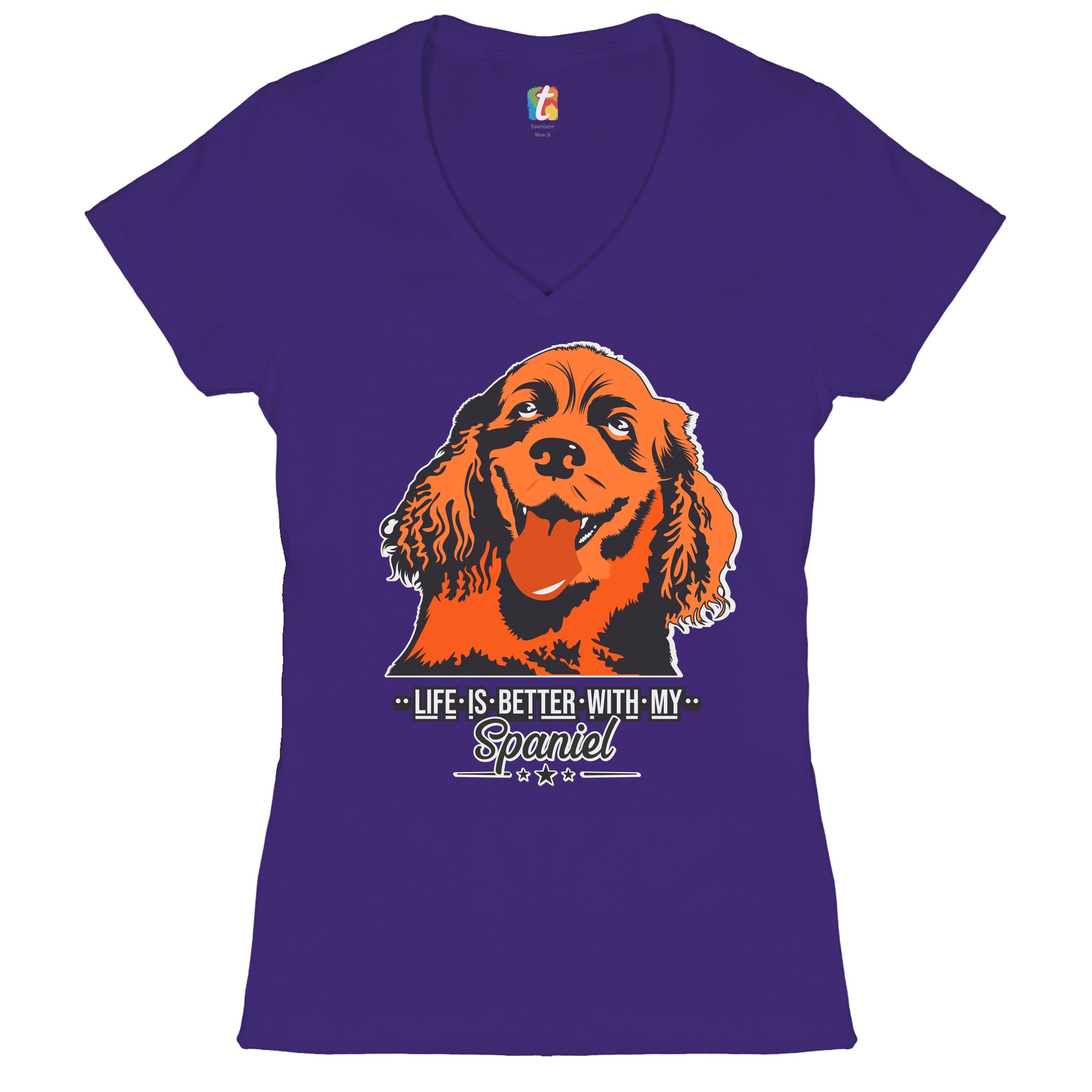Life is Better With My Spaniel Women's V-Neck T-shirt Cocker Spaniel Dog Tee - Picture 10 of 41