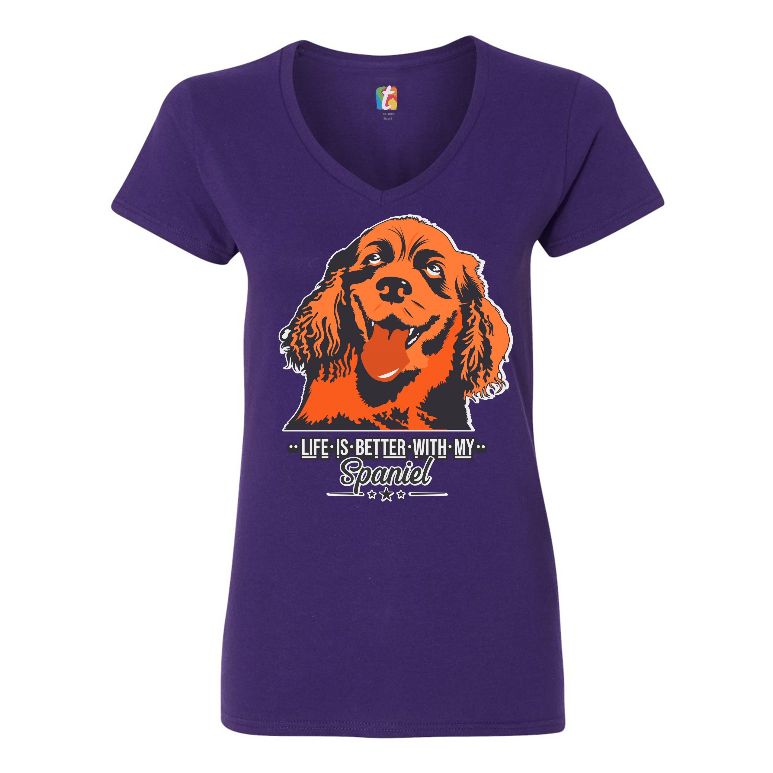 Life is Better With My Spaniel Women's V-Neck T-shirt Cocker Spaniel Dog Tee - Picture 11 of 41