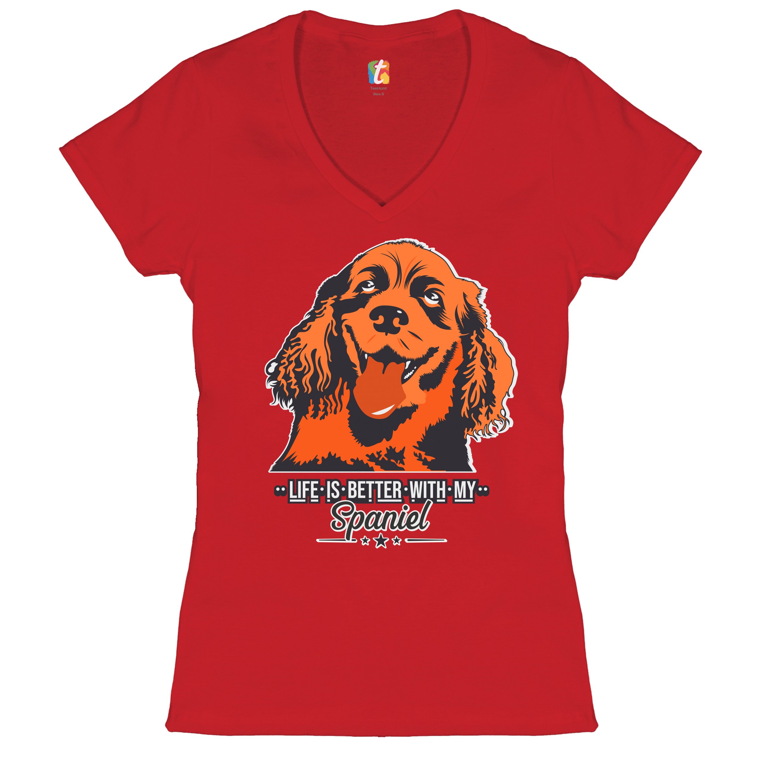 Life is Better With My Spaniel Women's V-Neck T-shirt Cocker Spaniel Dog Tee - Picture 14 of 41