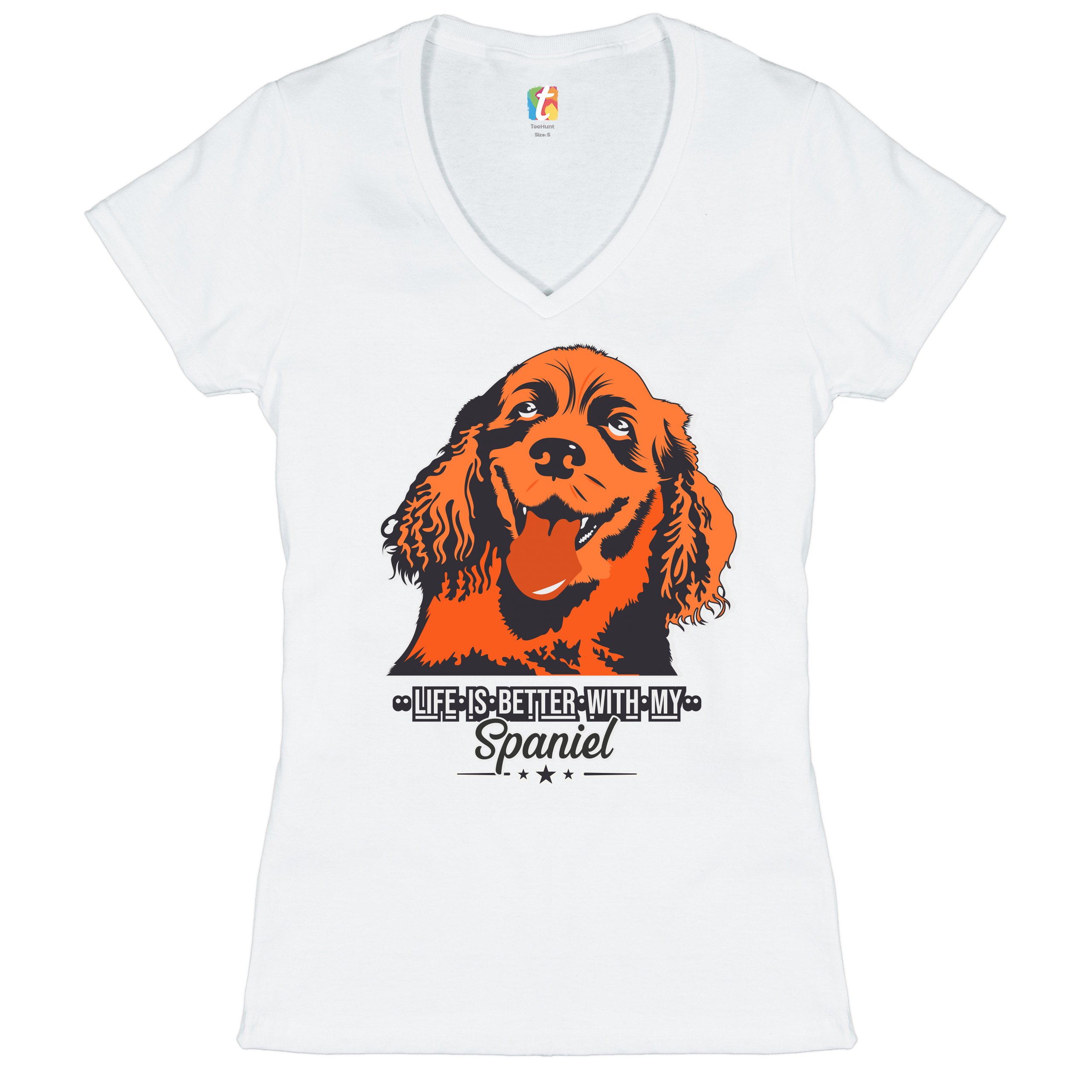 Life is Better With My Spaniel Women's V-Neck T-shirt Cocker Spaniel Dog Tee - Picture 18 of 41
