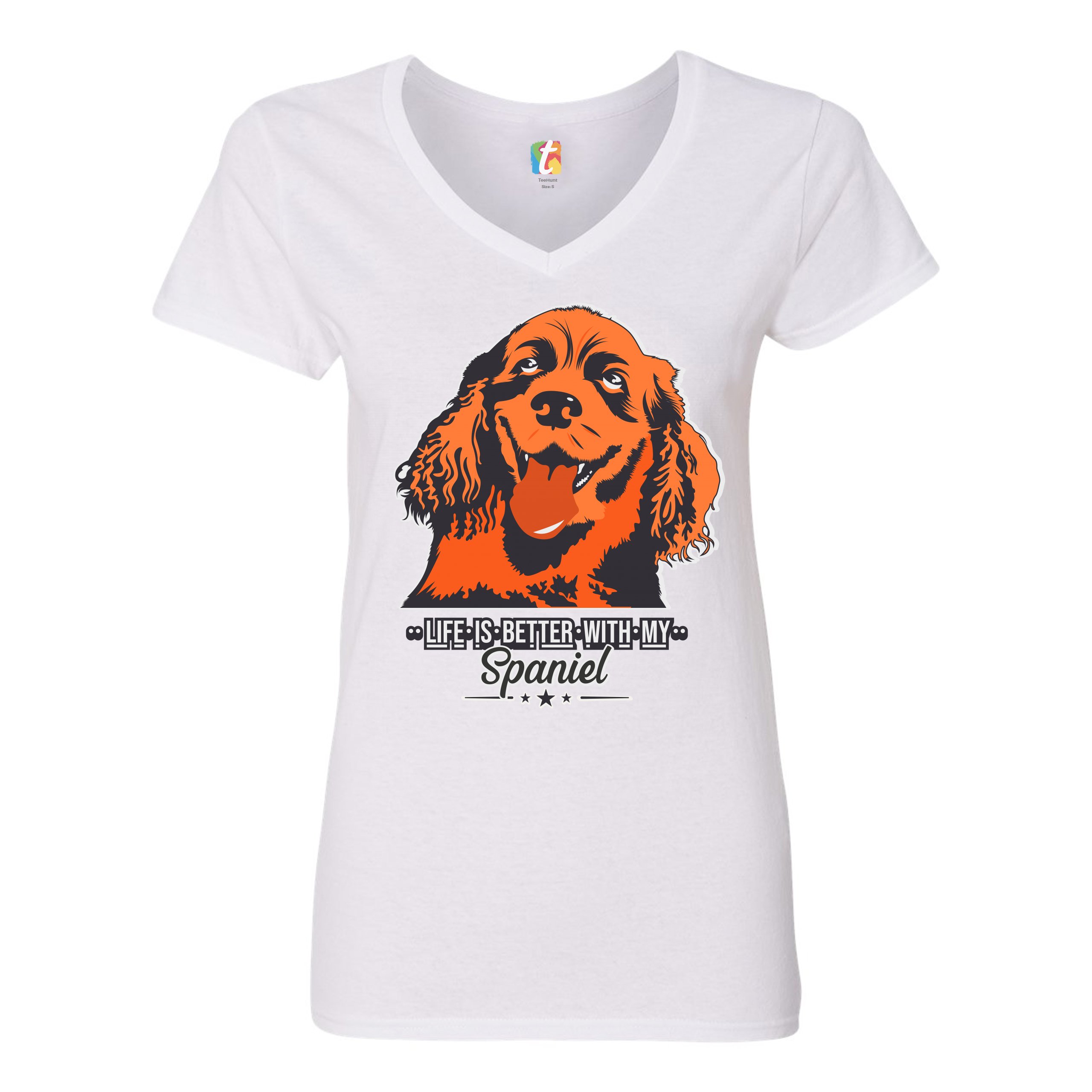 Life is Better With My Spaniel Women's V-Neck T-shirt Cocker Spaniel Dog Tee - Picture 19 of 41