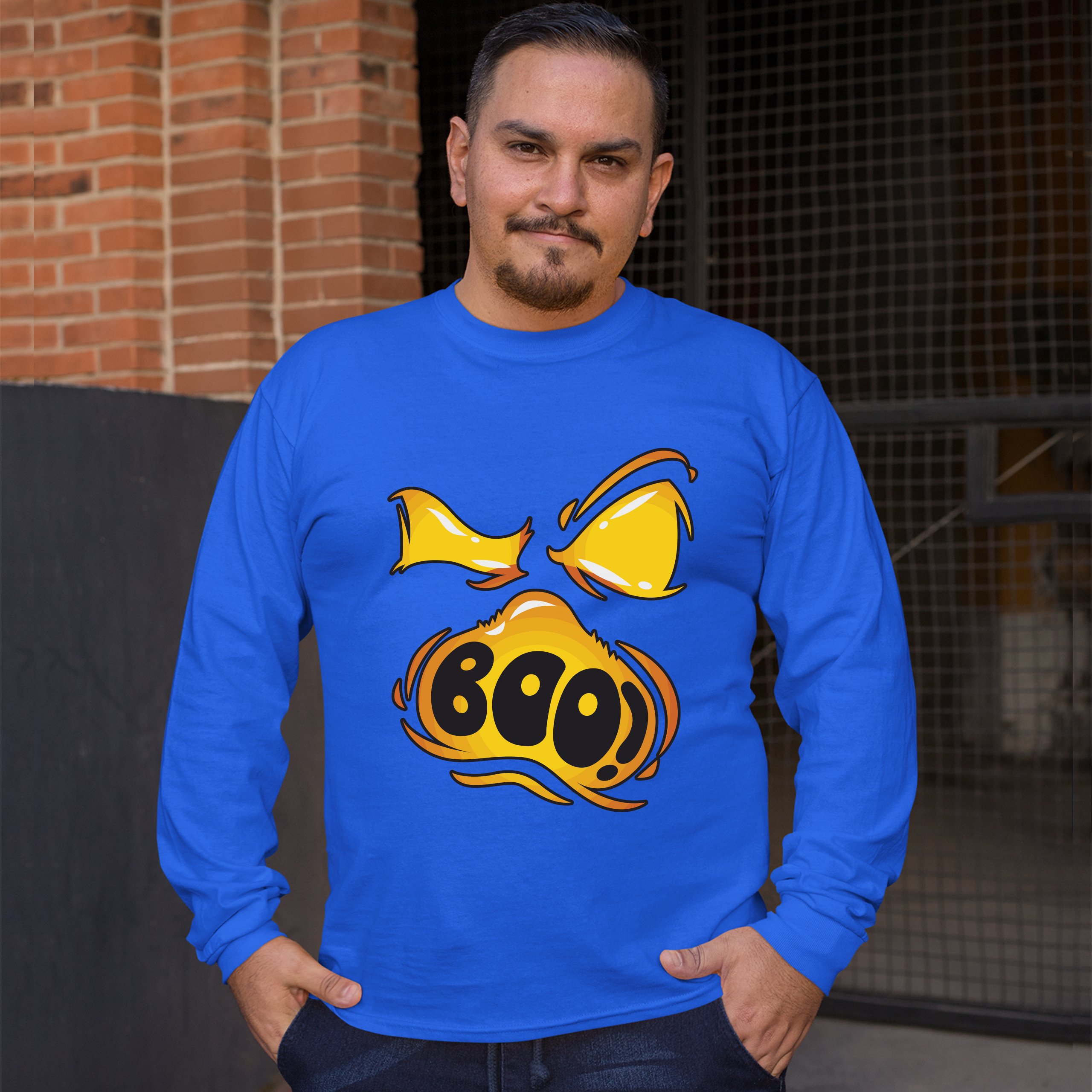 Boo! Ghost Face Long Sleeve T-shirt Halloween Trick-or-Treat All Hallows' Eve - Picture 37 of 45