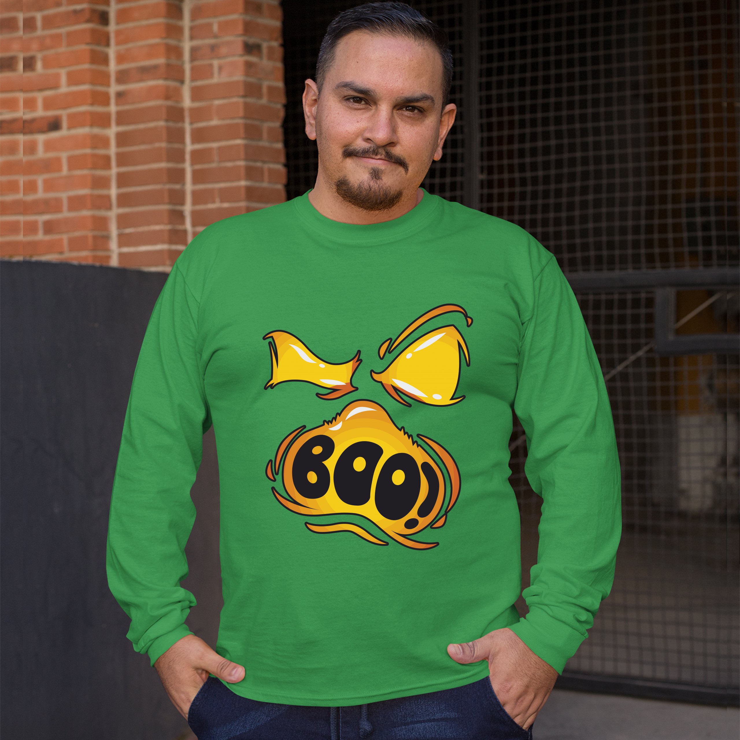 Boo! Ghost Face Long Sleeve T-shirt Halloween Trick-or-Treat All Hallows' Eve - Picture 29 of 45