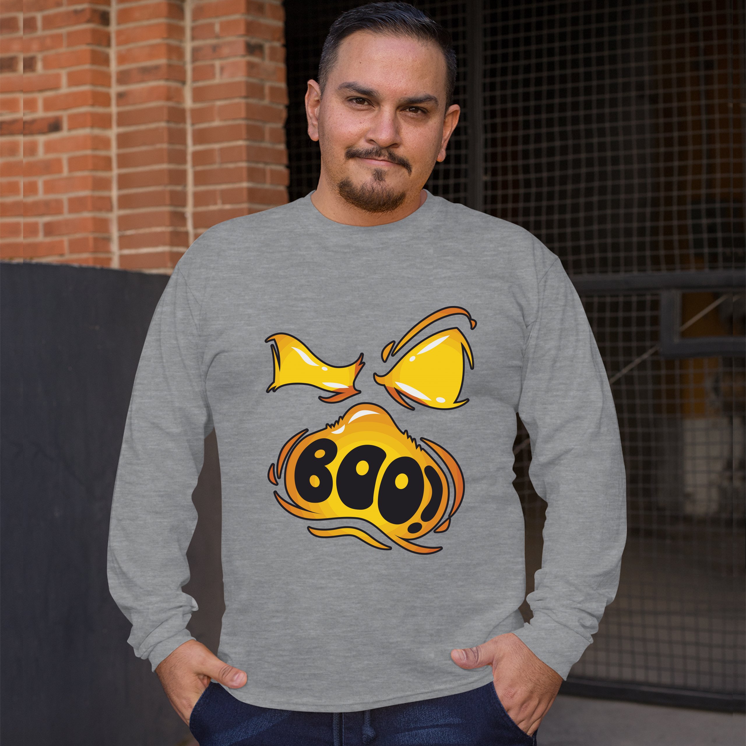 Boo! Ghost Face Long Sleeve T-shirt Halloween Trick-or-Treat All Hallows' Eve - Picture 9 of 45
