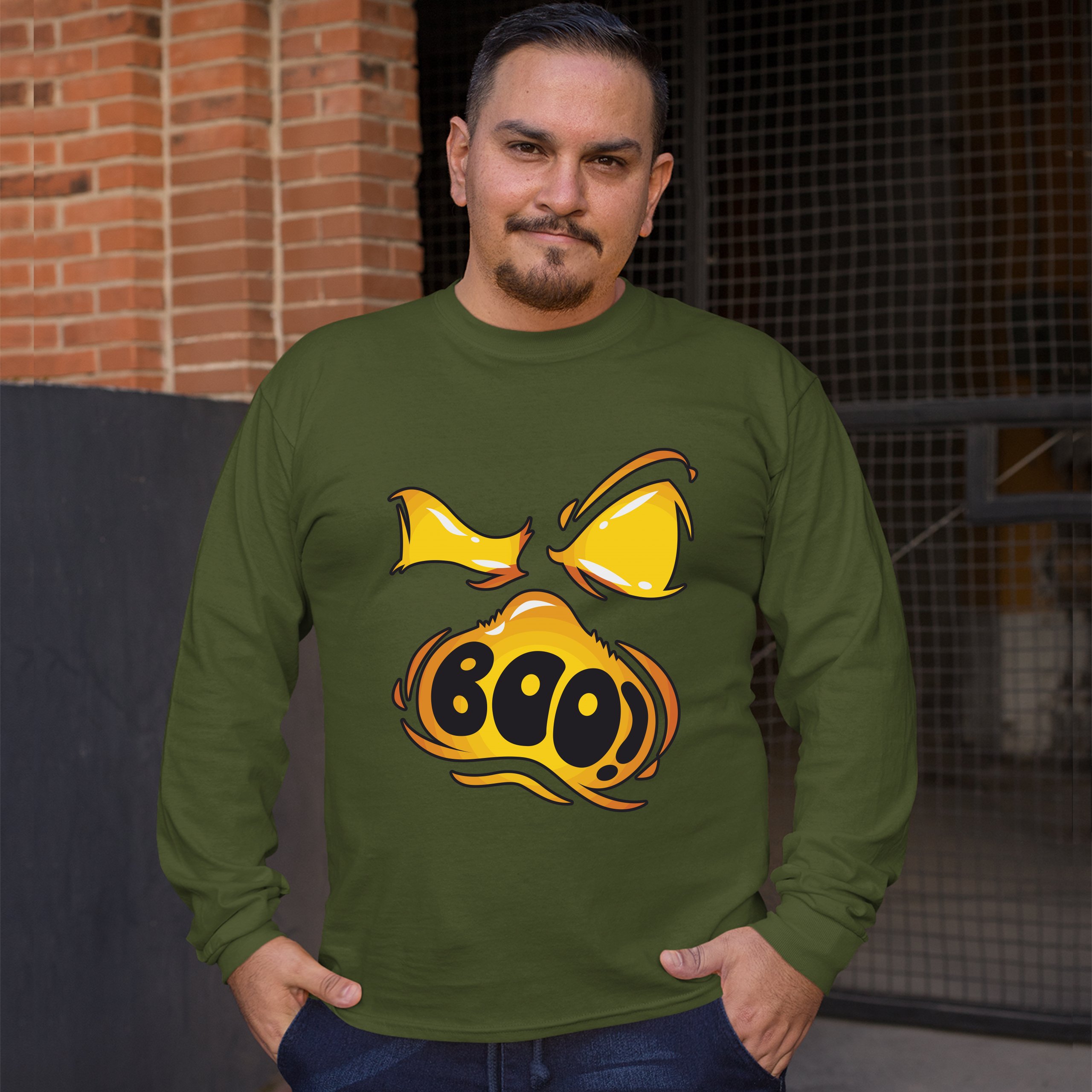Boo! Ghost Face Long Sleeve T-shirt Halloween Trick-or-Treat All Hallows' Eve - Picture 33 of 45