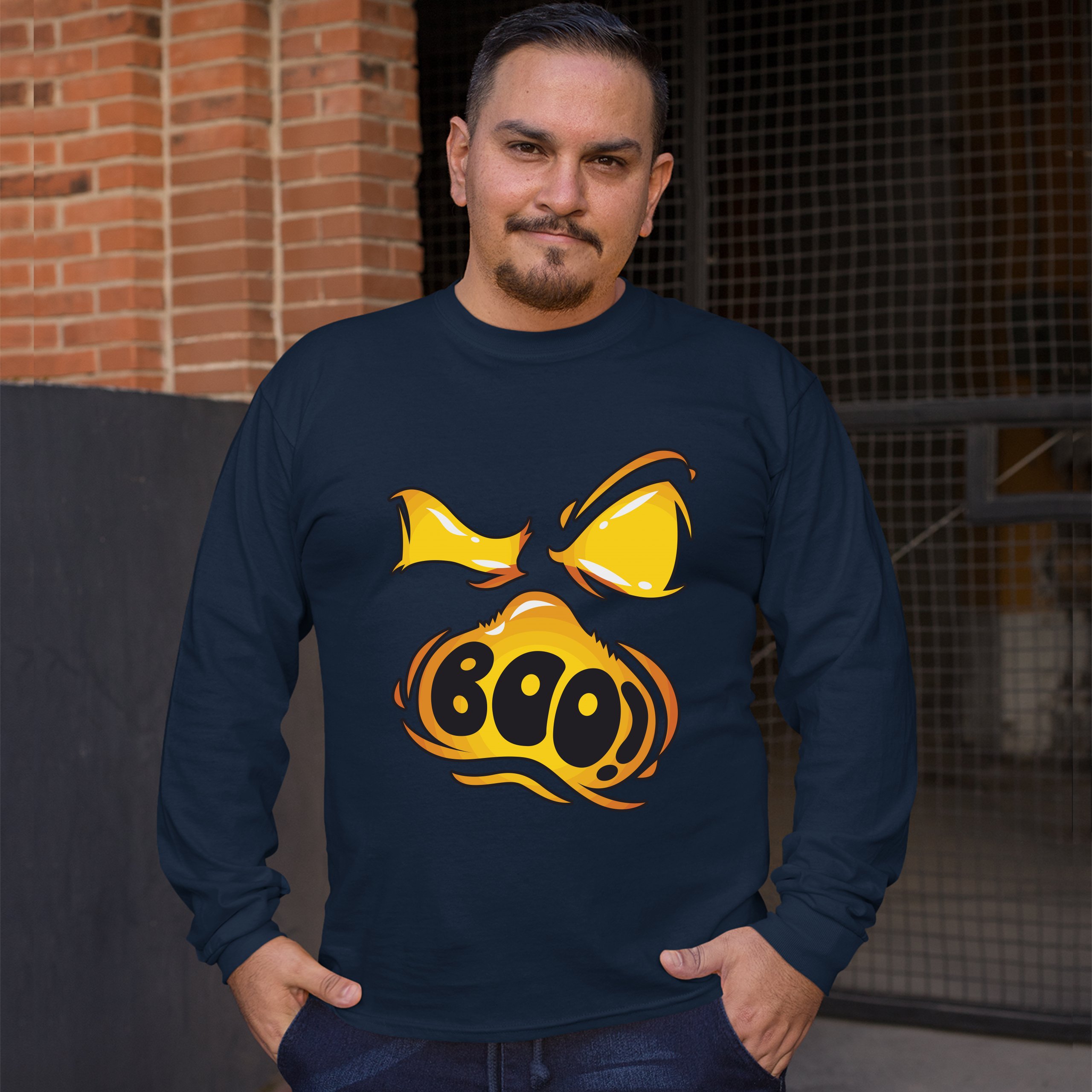 Boo! Ghost Face Long Sleeve T-shirt Halloween Trick-or-Treat All Hallows' Eve - Picture 25 of 45