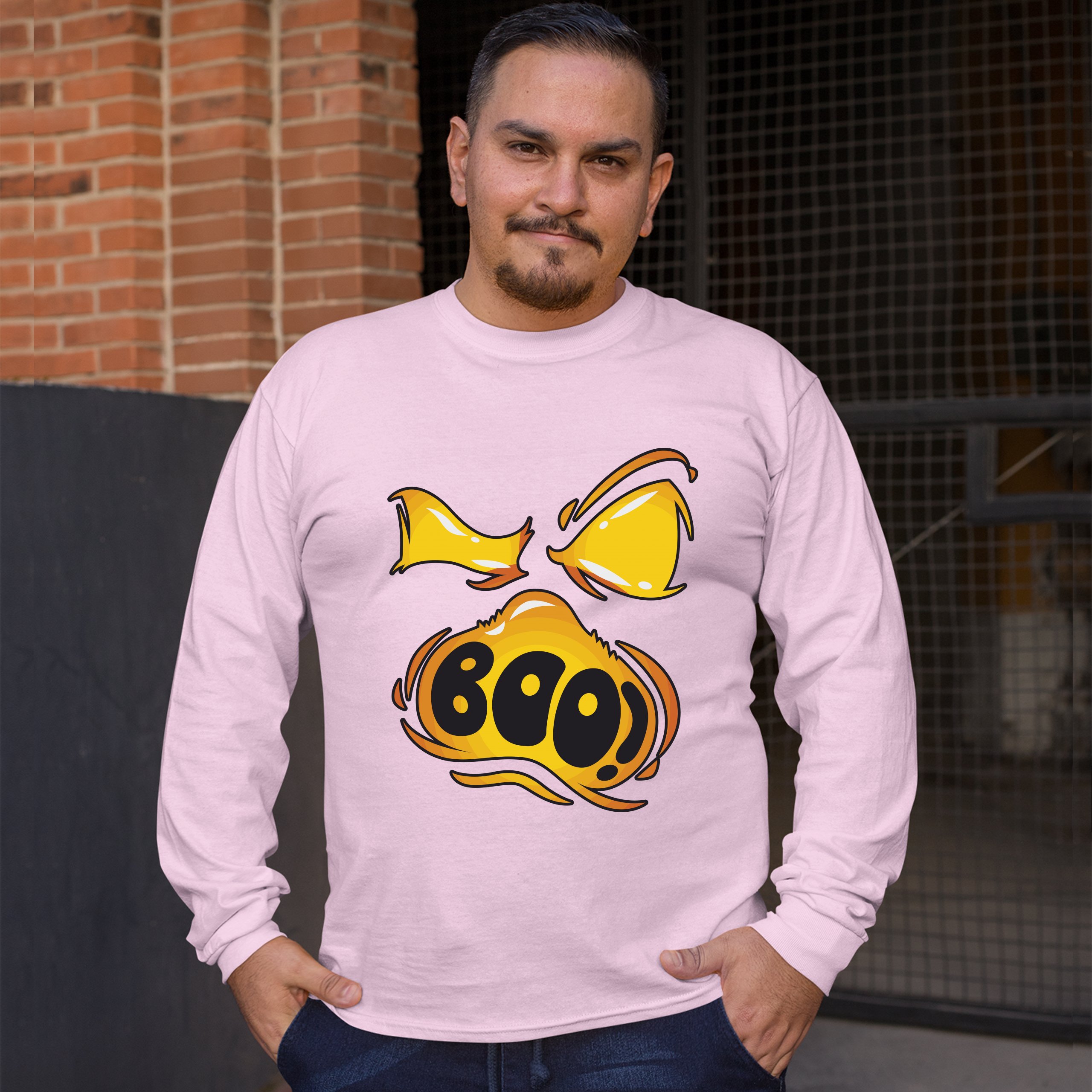 Boo! Ghost Face Long Sleeve T-shirt Halloween Trick-or-Treat All Hallows' Eve - Picture 45 of 45
