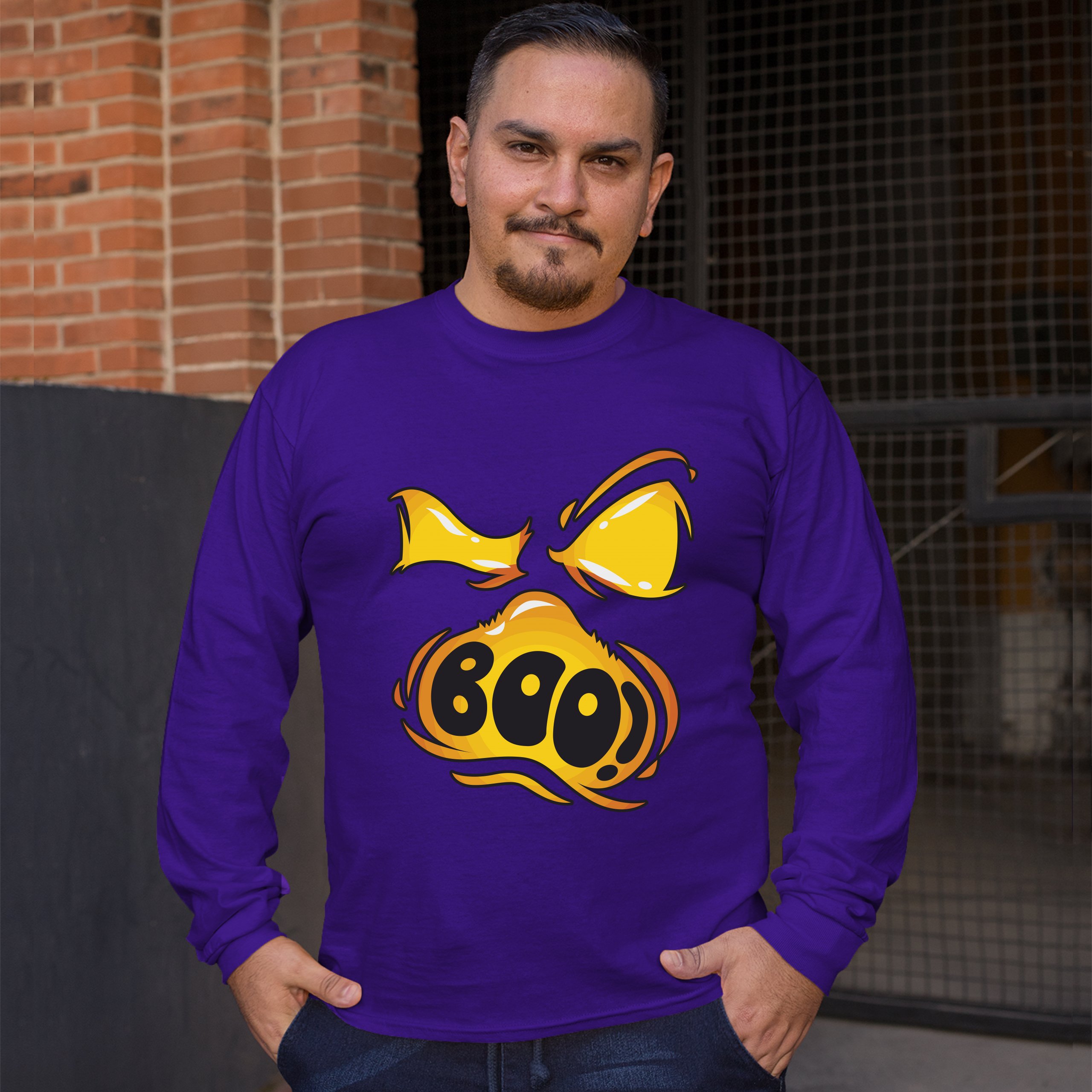 Boo! Ghost Face Long Sleeve T-shirt Halloween Trick-or-Treat All Hallows' Eve - Picture 13 of 45