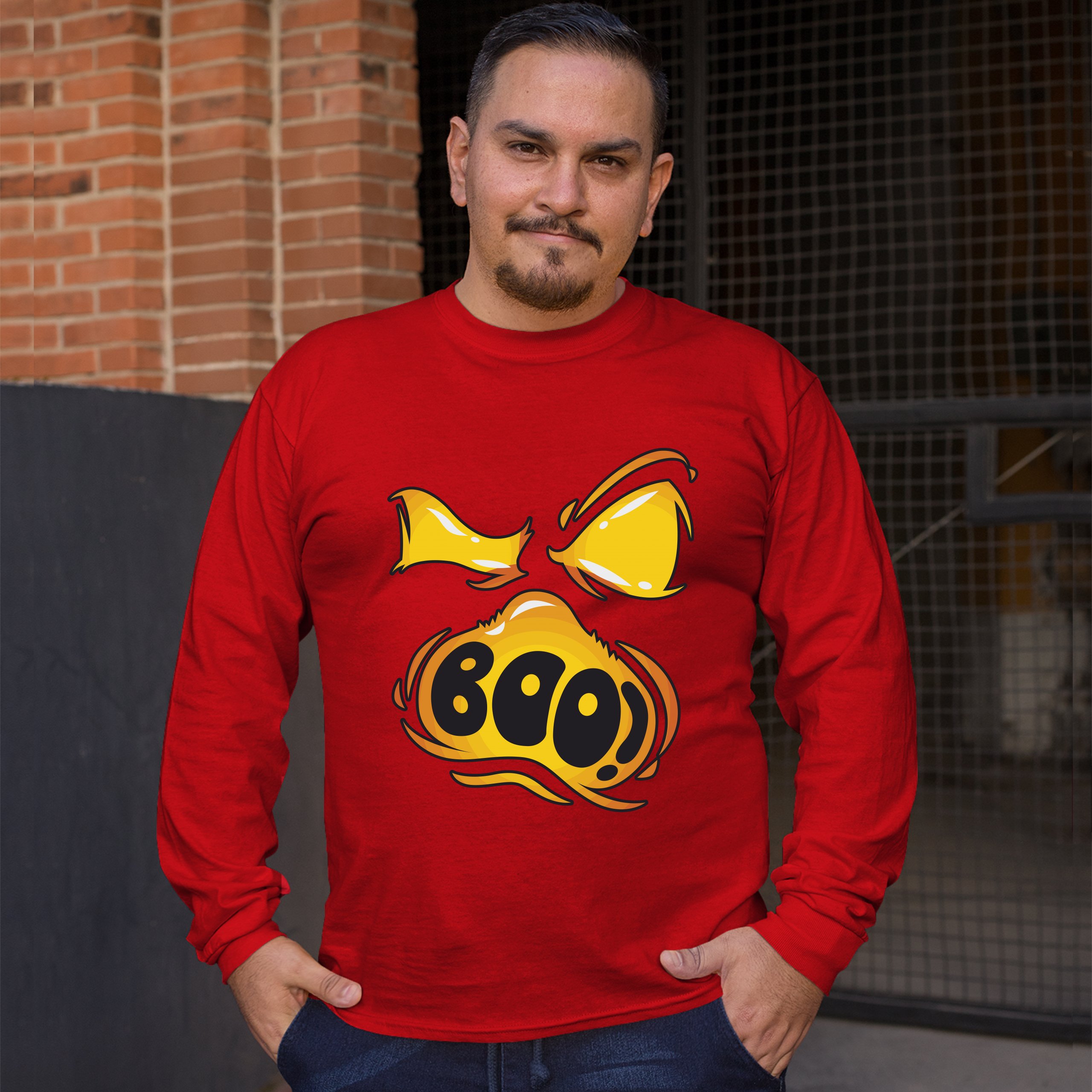 Boo! Ghost Face Long Sleeve T-shirt Halloween Trick-or-Treat All Hallows' Eve - Picture 17 of 45