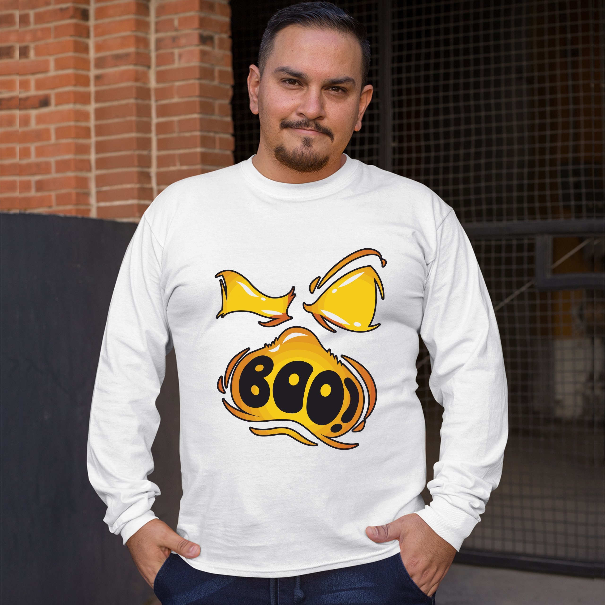 Boo! Ghost Face Long Sleeve T-shirt Halloween Trick-or-Treat All Hallows' Eve - Picture 21 of 45