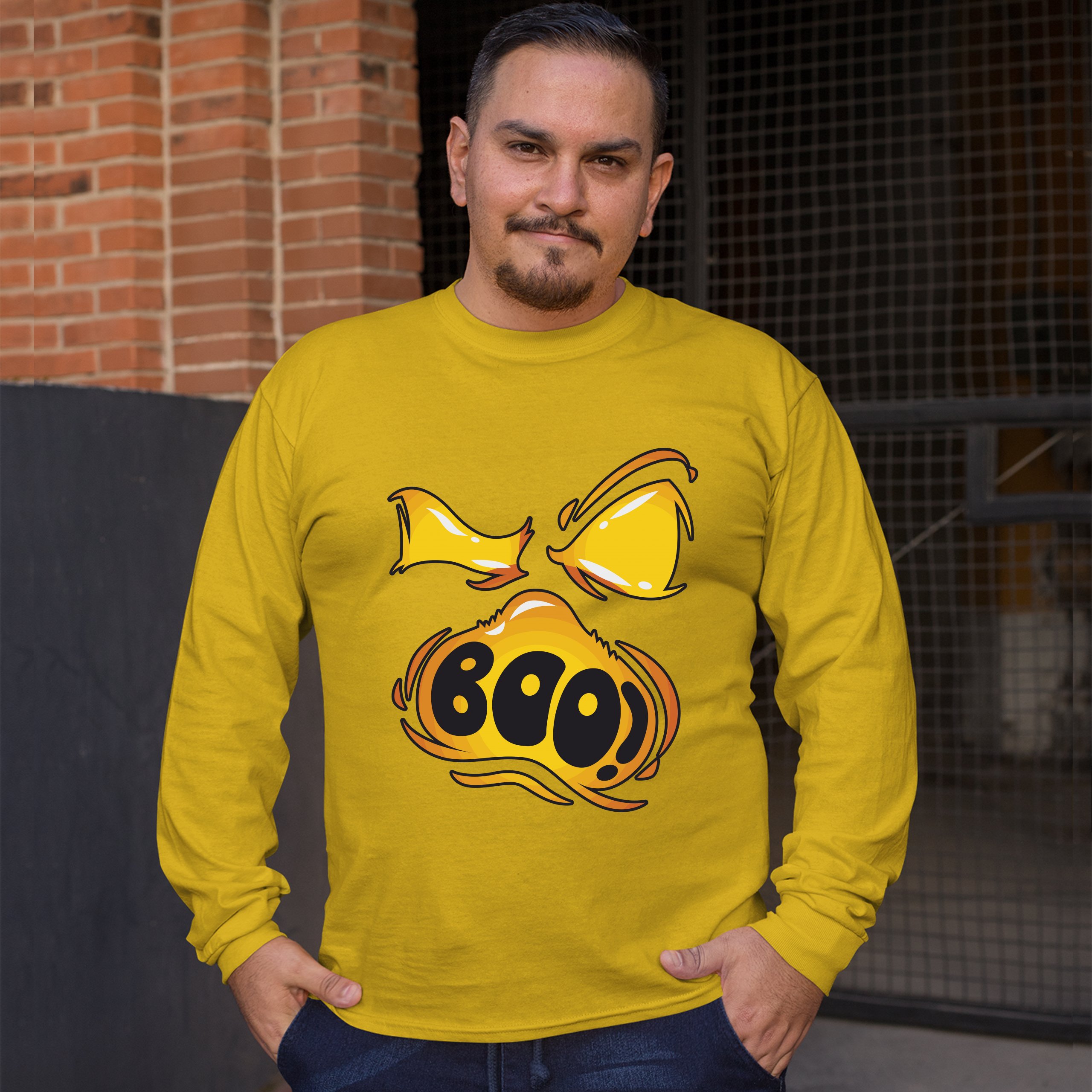 Boo! Ghost Face Long Sleeve T-shirt Halloween Trick-or-Treat All Hallows' Eve - Picture 41 of 45