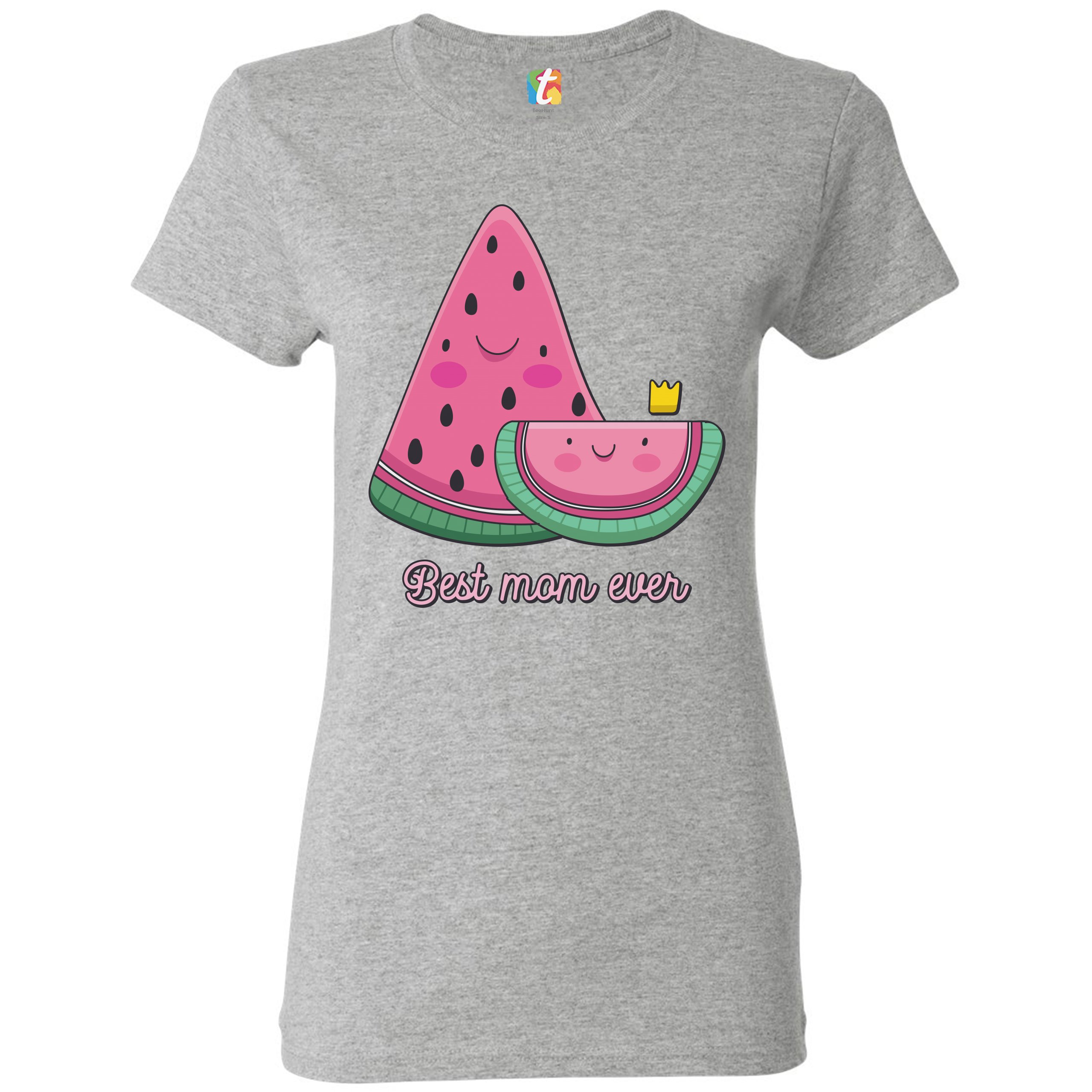 Best Mom Ever T-Shirt Mother's Day Cute Watermelon Mama and a Kid Women's Tee - Picture 7 of 25