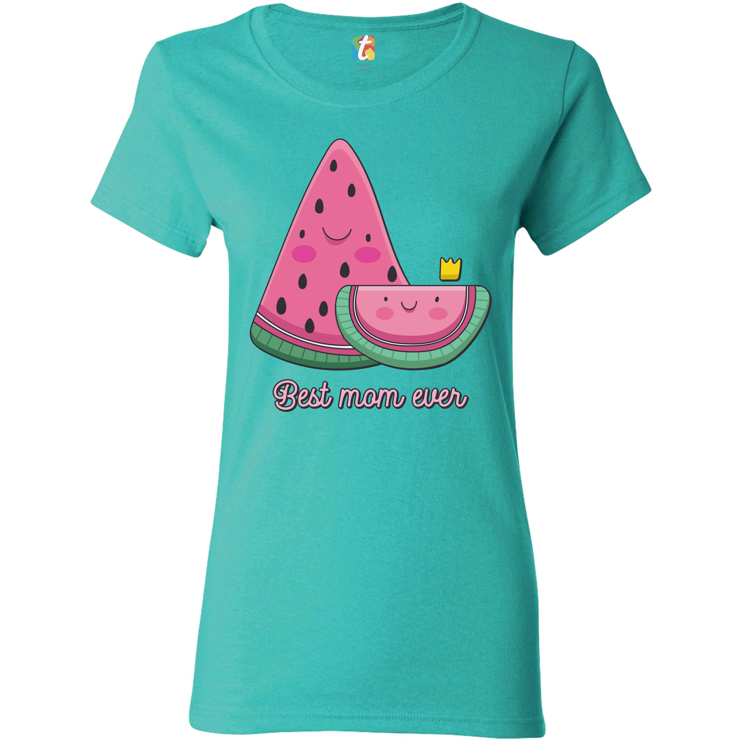 Best Mom Ever T-Shirt Mother's Day Cute Watermelon Mama and a Kid Women's Tee - Picture 19 of 25