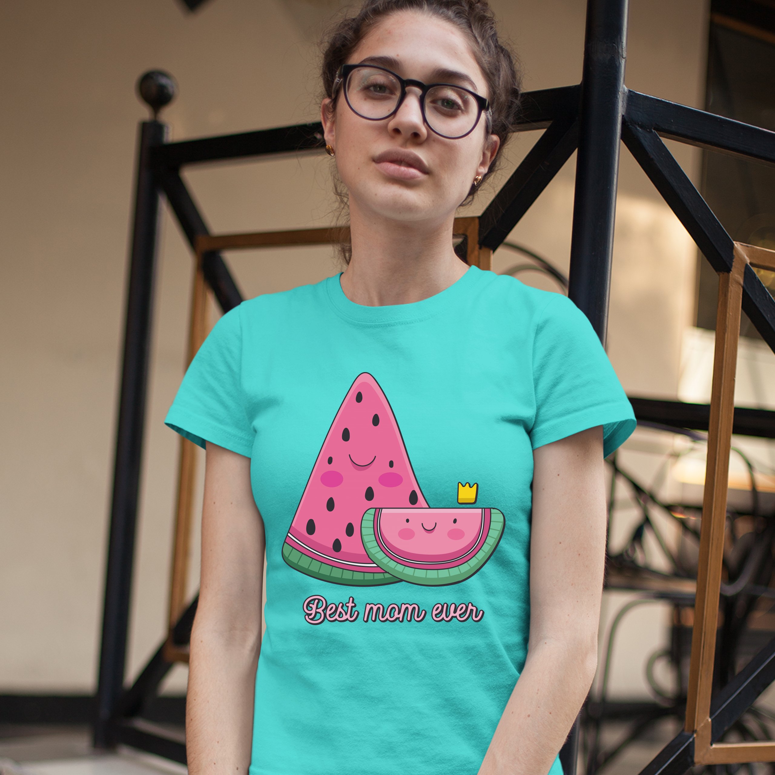 Best Mom Ever T-Shirt Mother's Day Cute Watermelon Mama and a Kid Women's Tee - Picture 21 of 25