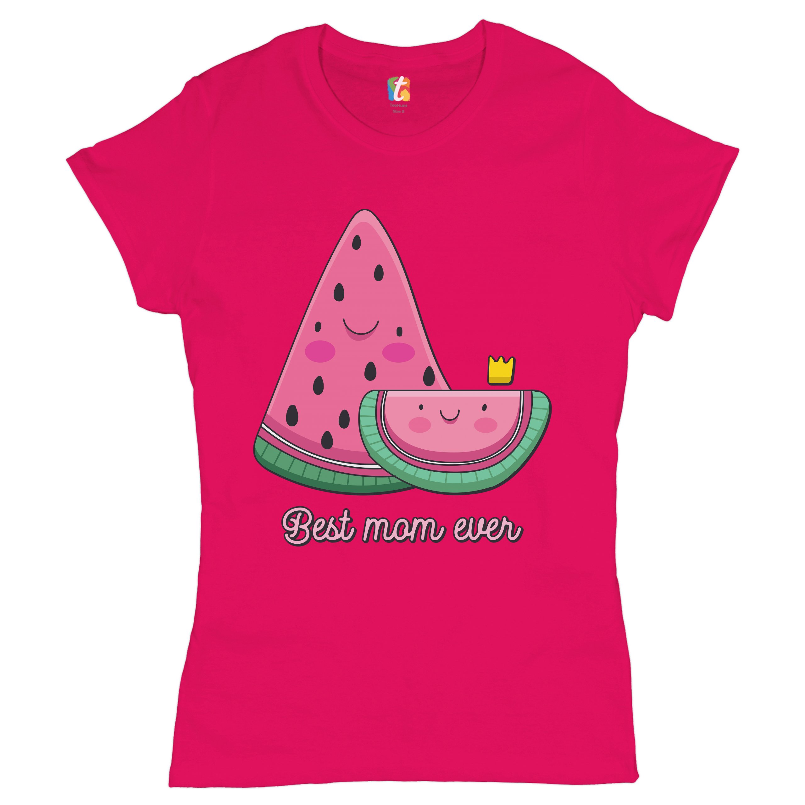 Best Mom Ever T-Shirt Mother's Day Cute Watermelon Mama and a Kid Women's Tee - Picture 22 of 25