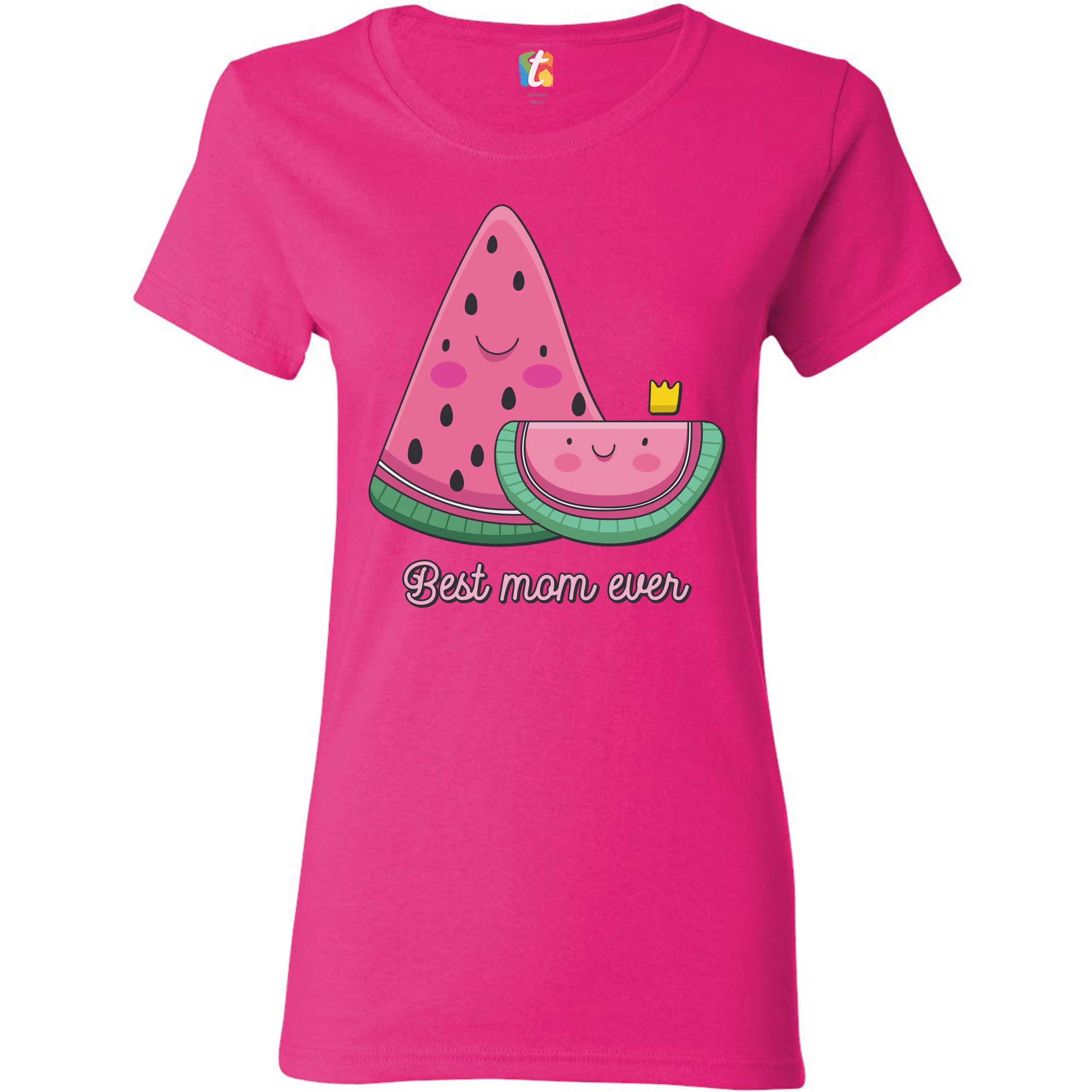 Best Mom Ever T-Shirt Mother's Day Cute Watermelon Mama and a Kid Women's Tee - Picture 23 of 25