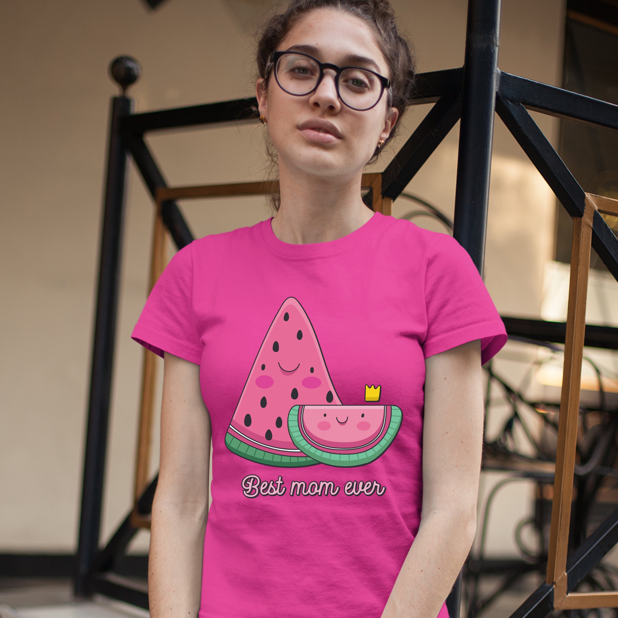 Best Mom Ever T-Shirt Mother's Day Cute Watermelon Mama and a Kid Women's Tee - Picture 25 of 25