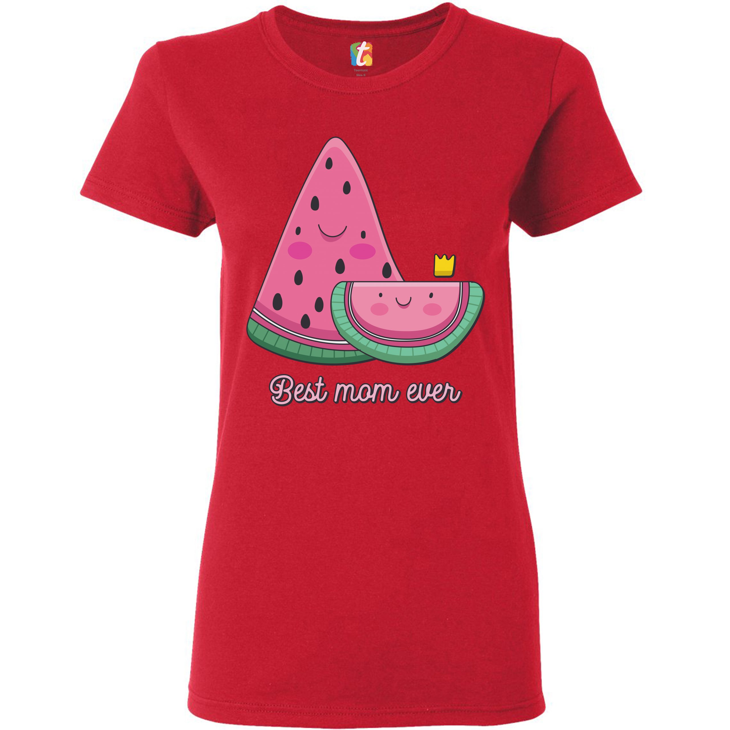 Best Mom Ever T-Shirt Mother's Day Cute Watermelon Mama and a Kid Women's Tee - Picture 11 of 25
