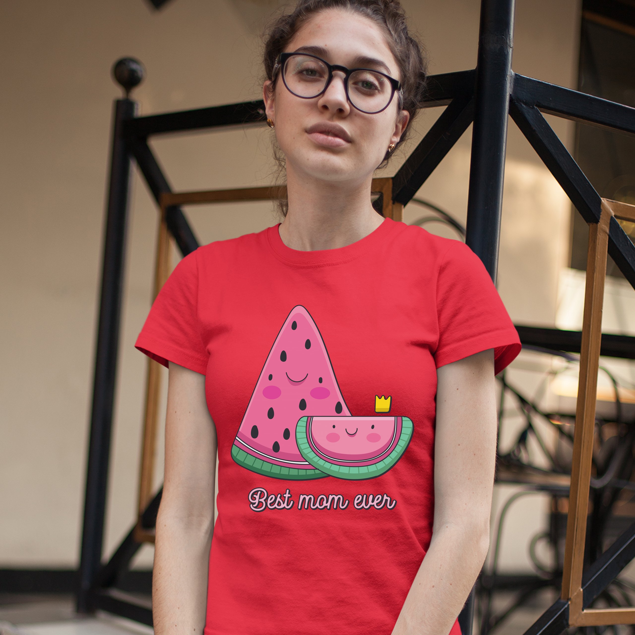 Best Mom Ever T-Shirt Mother's Day Cute Watermelon Mama and a Kid Women's Tee - Picture 13 of 25
