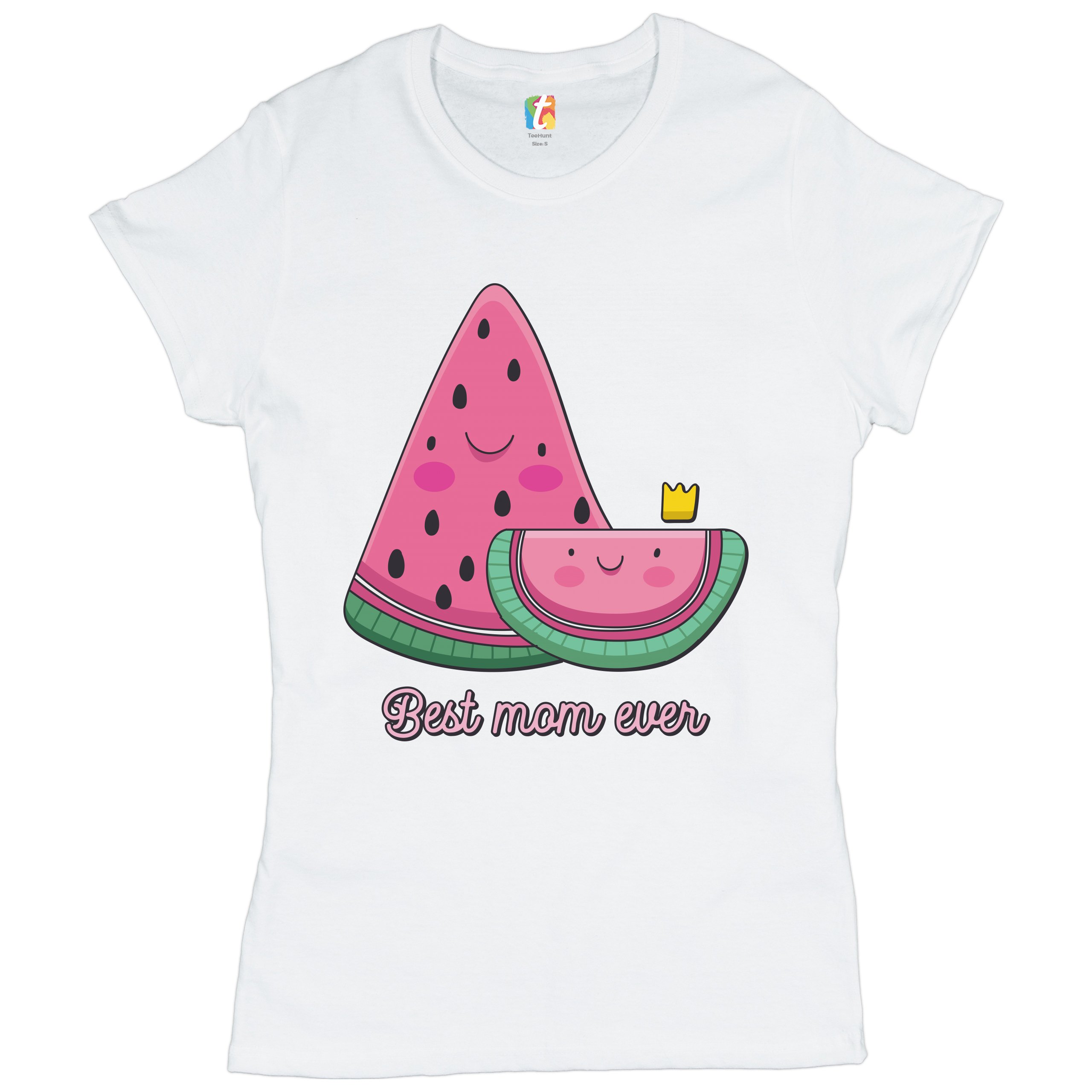 Best Mom Ever T-Shirt Mother's Day Cute Watermelon Mama and a Kid Women's Tee - Picture 14 of 25