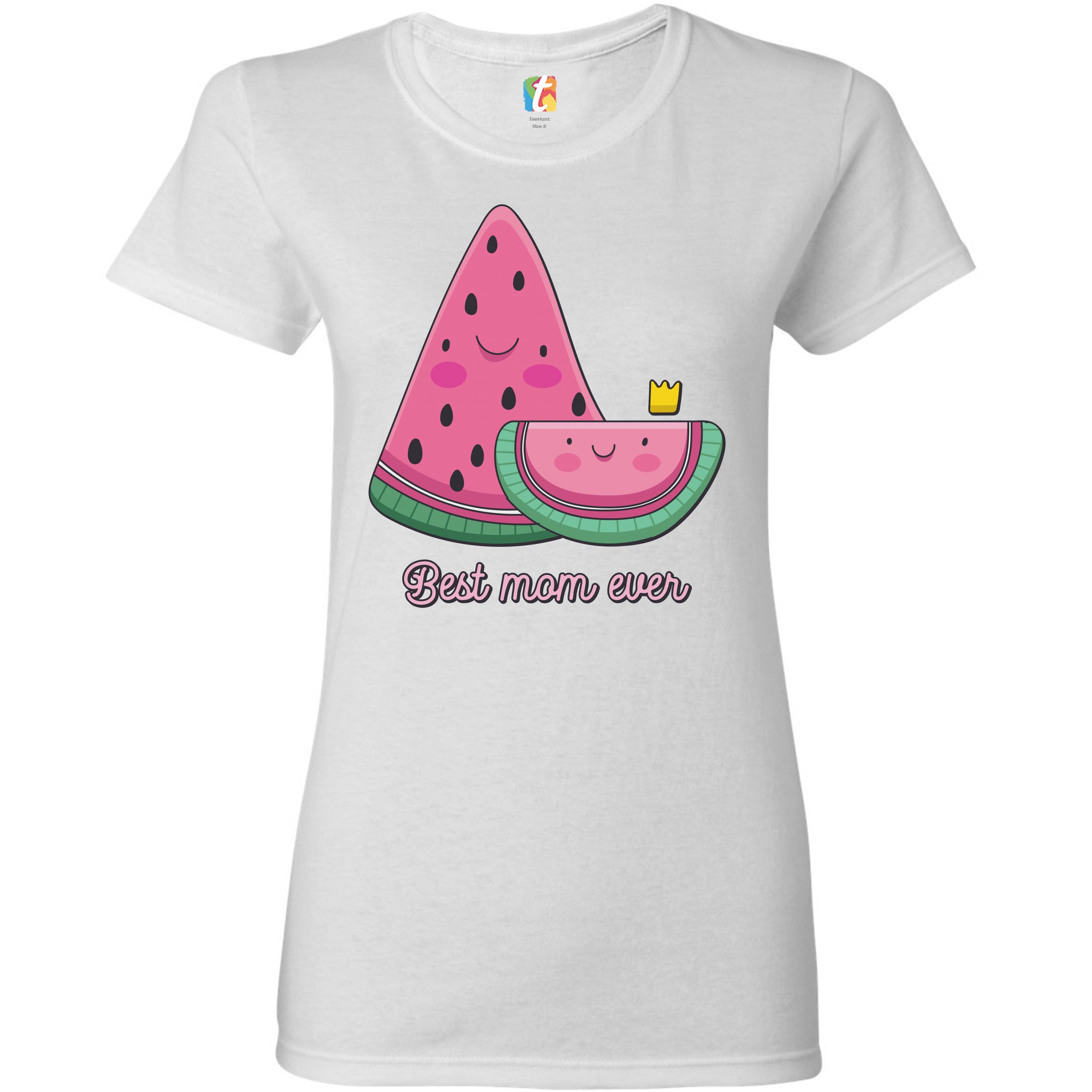 Best Mom Ever T-Shirt Mother's Day Cute Watermelon Mama and a Kid Women's Tee - Picture 15 of 25