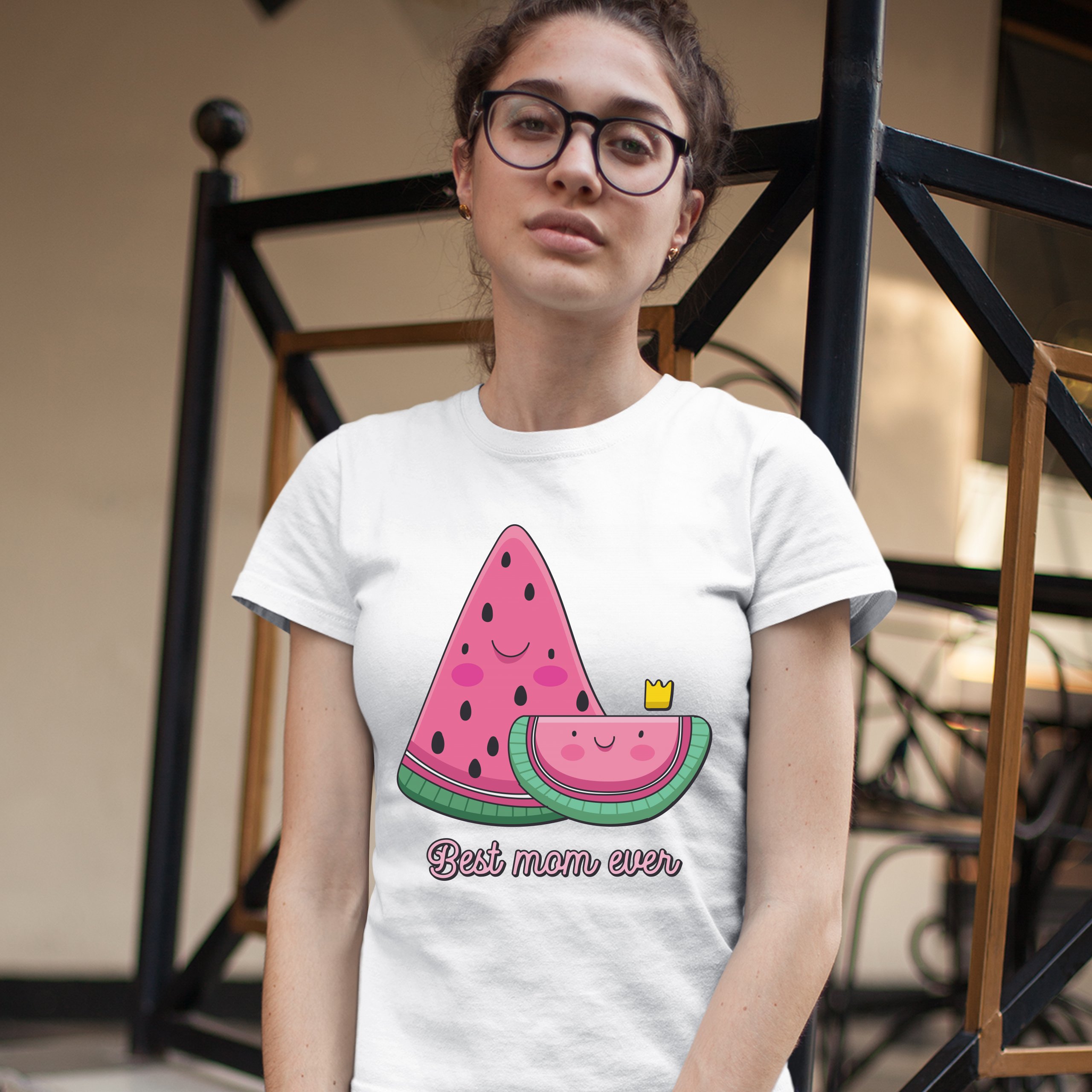 Best Mom Ever T-Shirt Mother's Day Cute Watermelon Mama and a Kid Women's Tee - Picture 17 of 25
