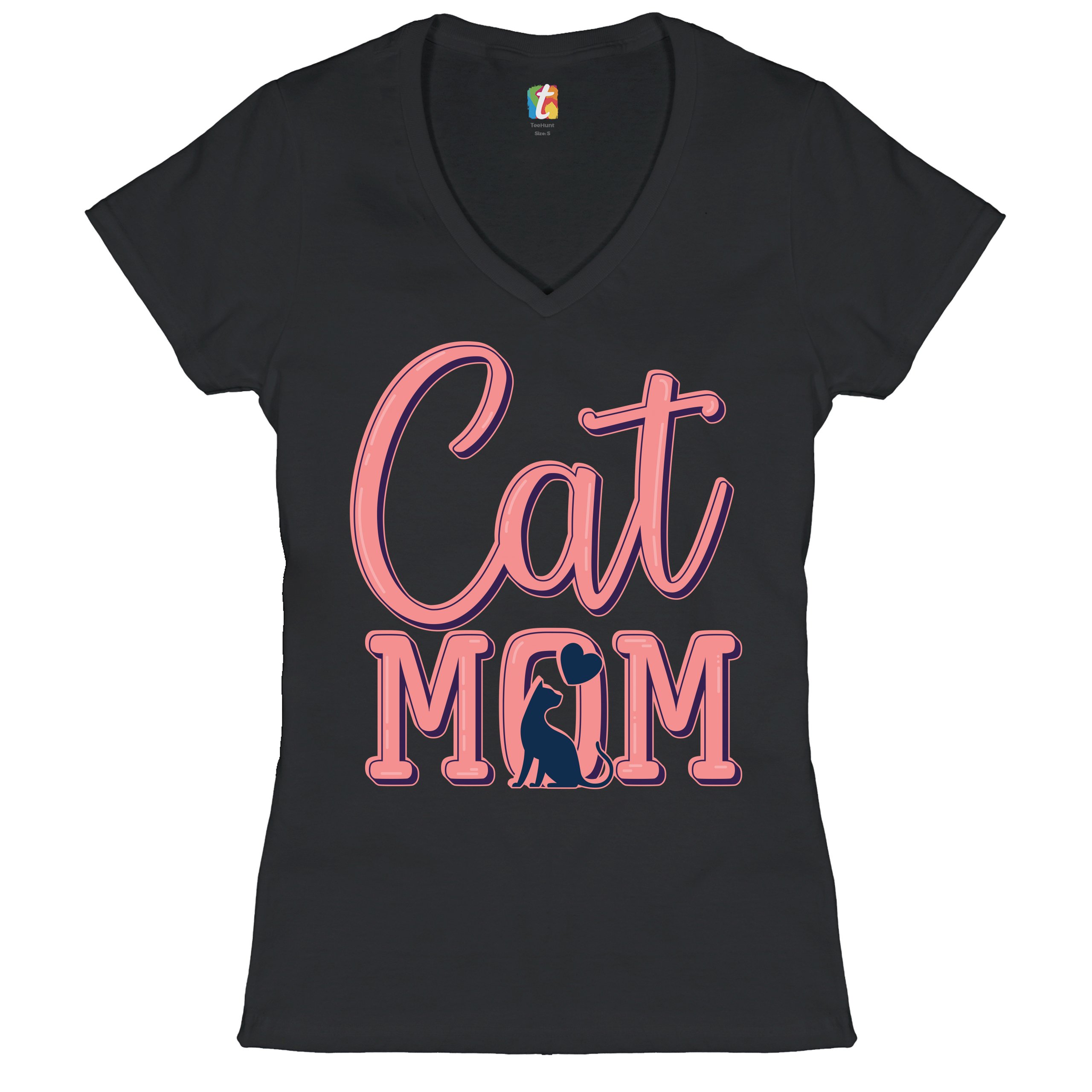 Cat Mom Women's V-Neck T-shirt Mother's Day I Love My Cat Mommy Pet Lover Tee