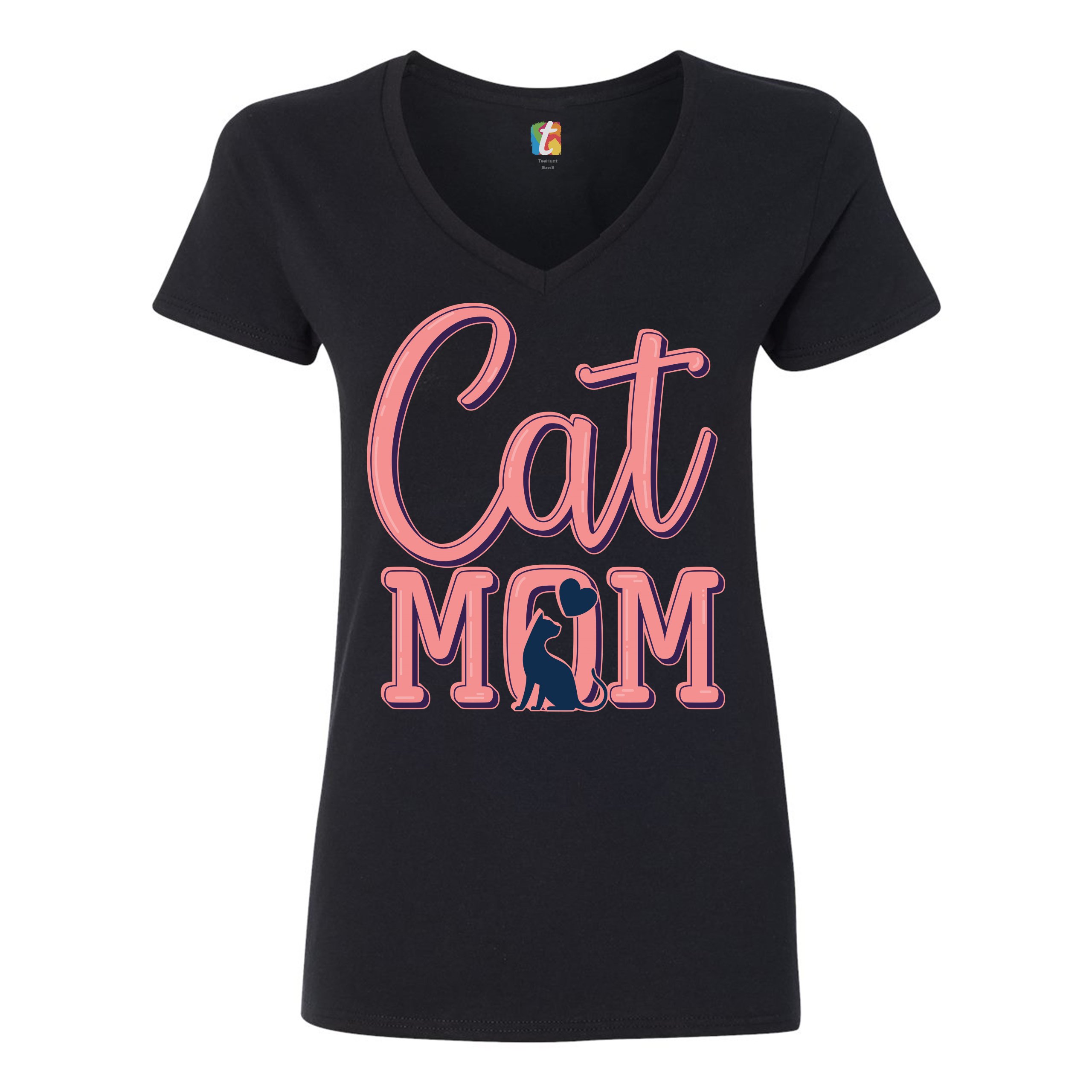 Cat Mom Women's V-Neck T-shirt Mother's Day I Love My Cat Mommy Pet Lover Tee