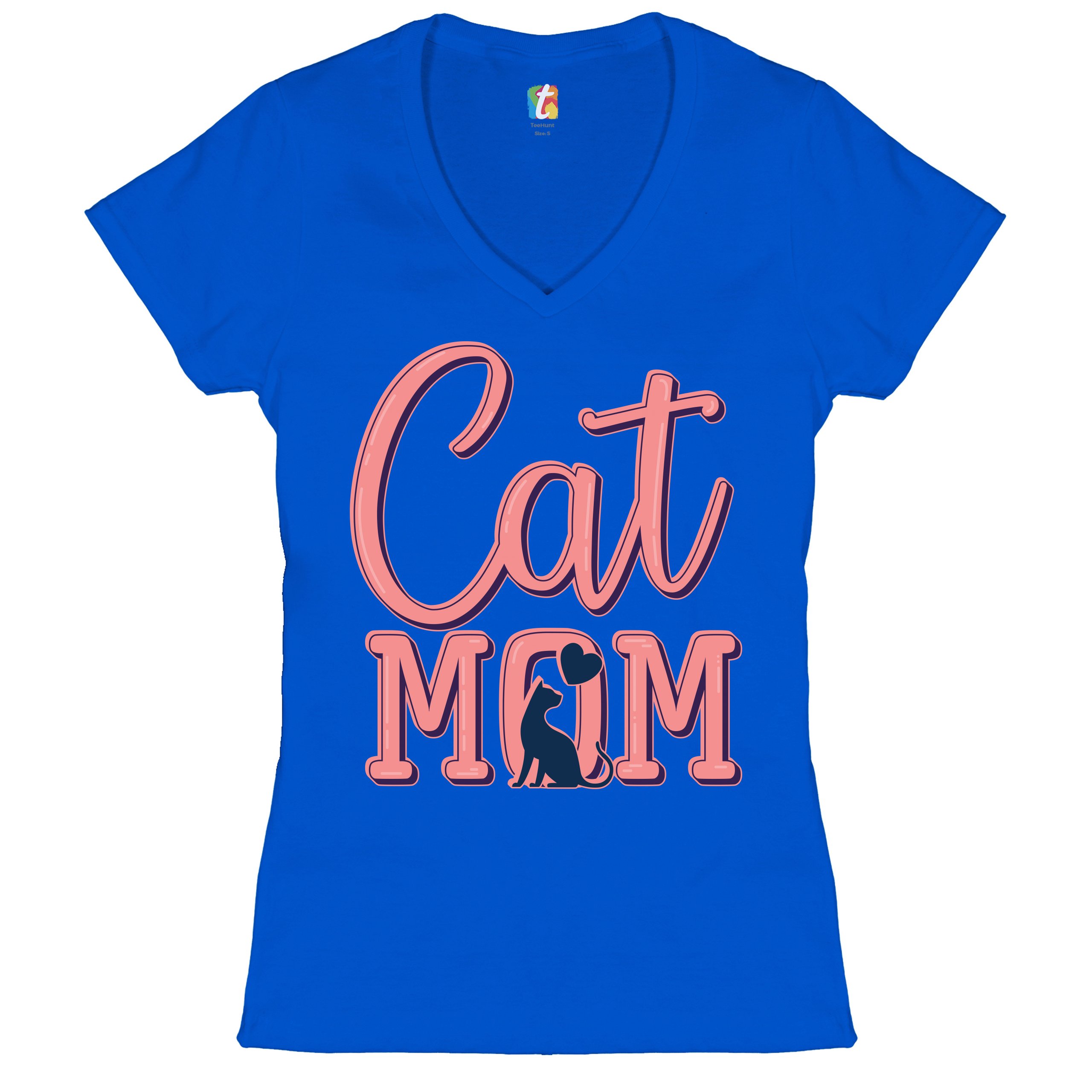 Cat Mom Women's V-Neck T-shirt Mother's Day I Love My Cat Mommy Pet Lover Tee