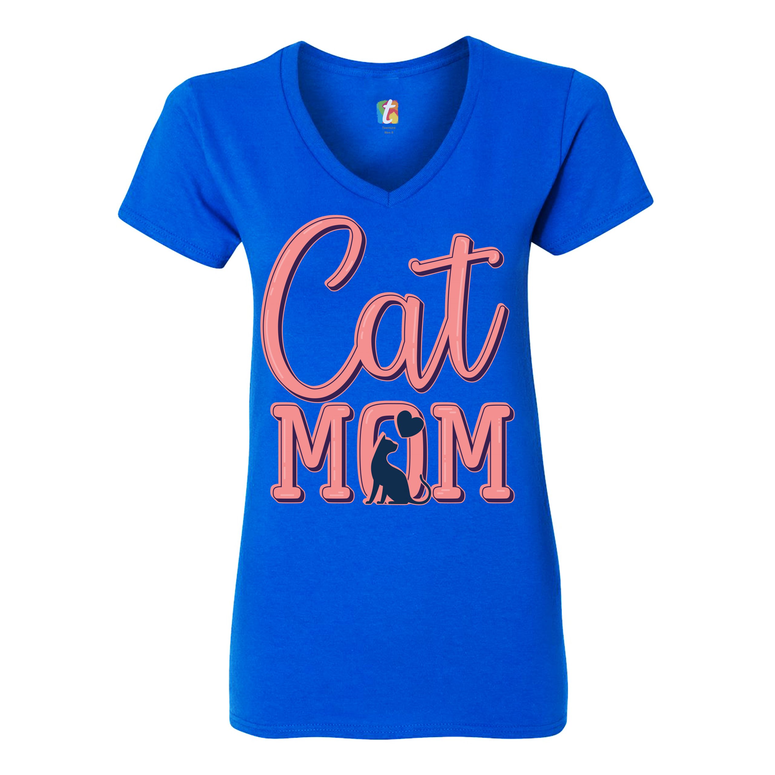 Cat Mom Women's V-Neck T-shirt Mother's Day I Love My Cat Mommy Pet Lover Tee