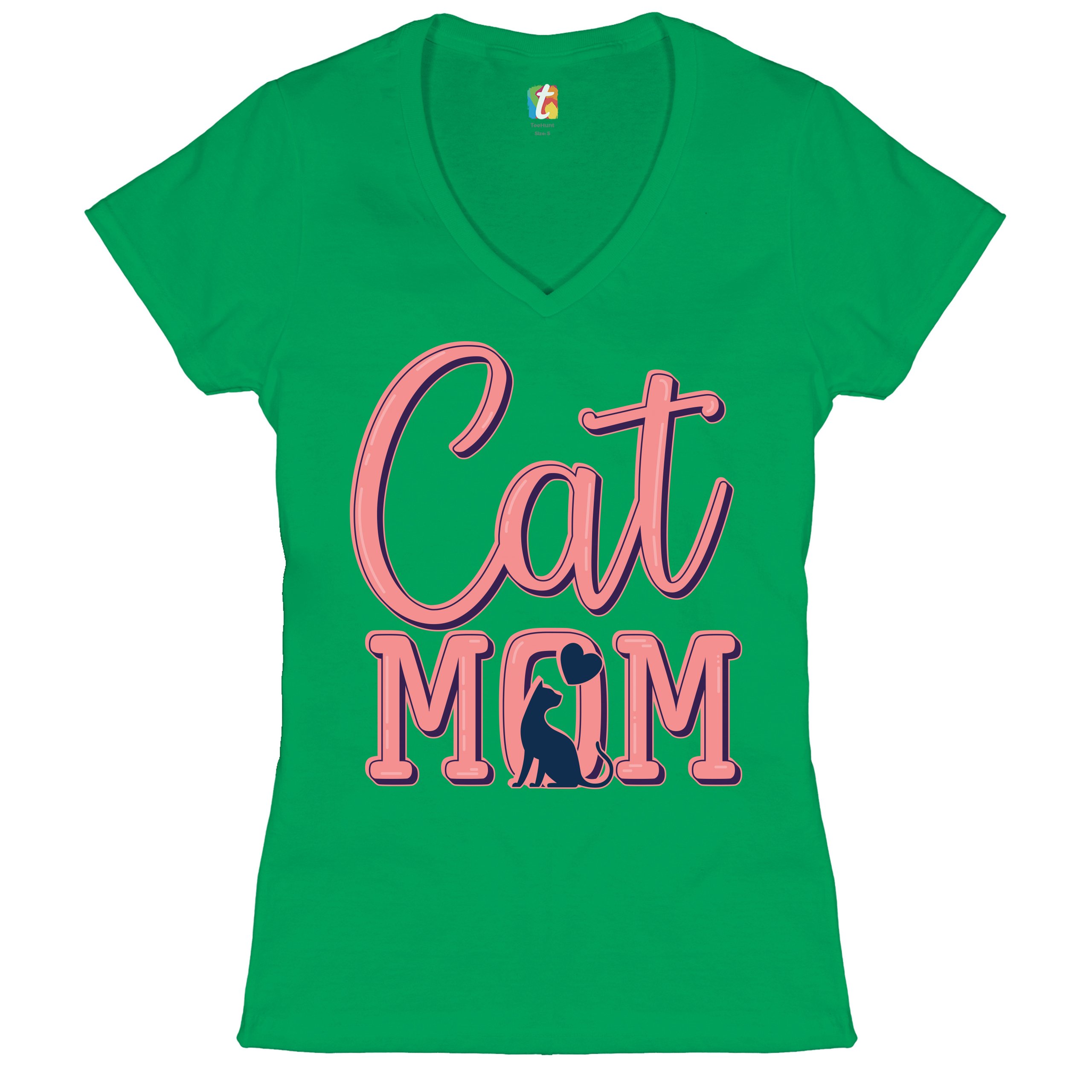 Cat Mom Women's V-Neck T-shirt Mother's Day I Love My Cat Mommy Pet Lover Tee