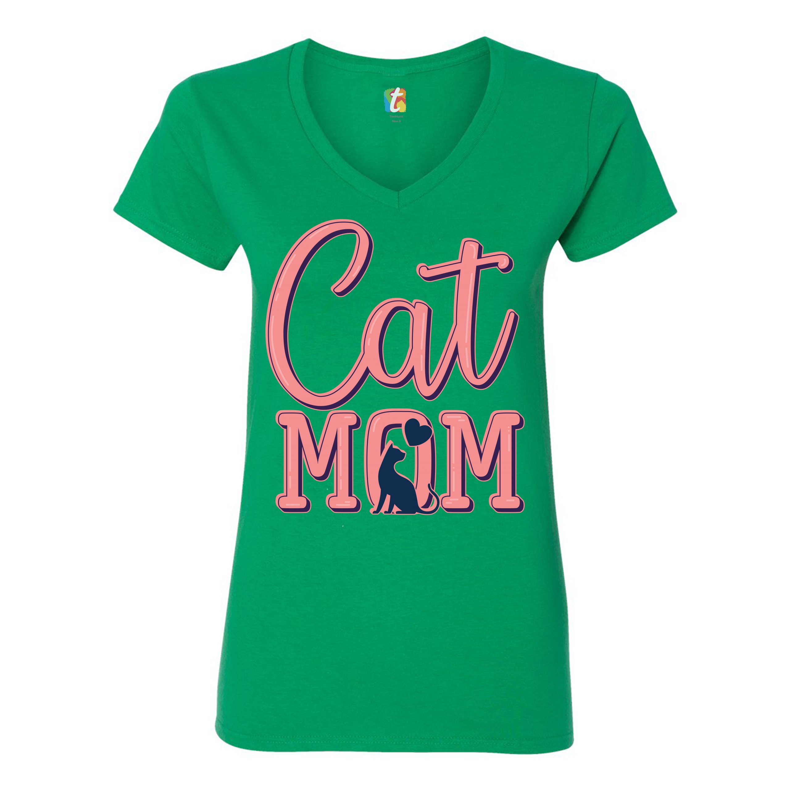 Cat Mom Women's V-Neck T-shirt Mother's Day I Love My Cat Mommy Pet Lover Tee