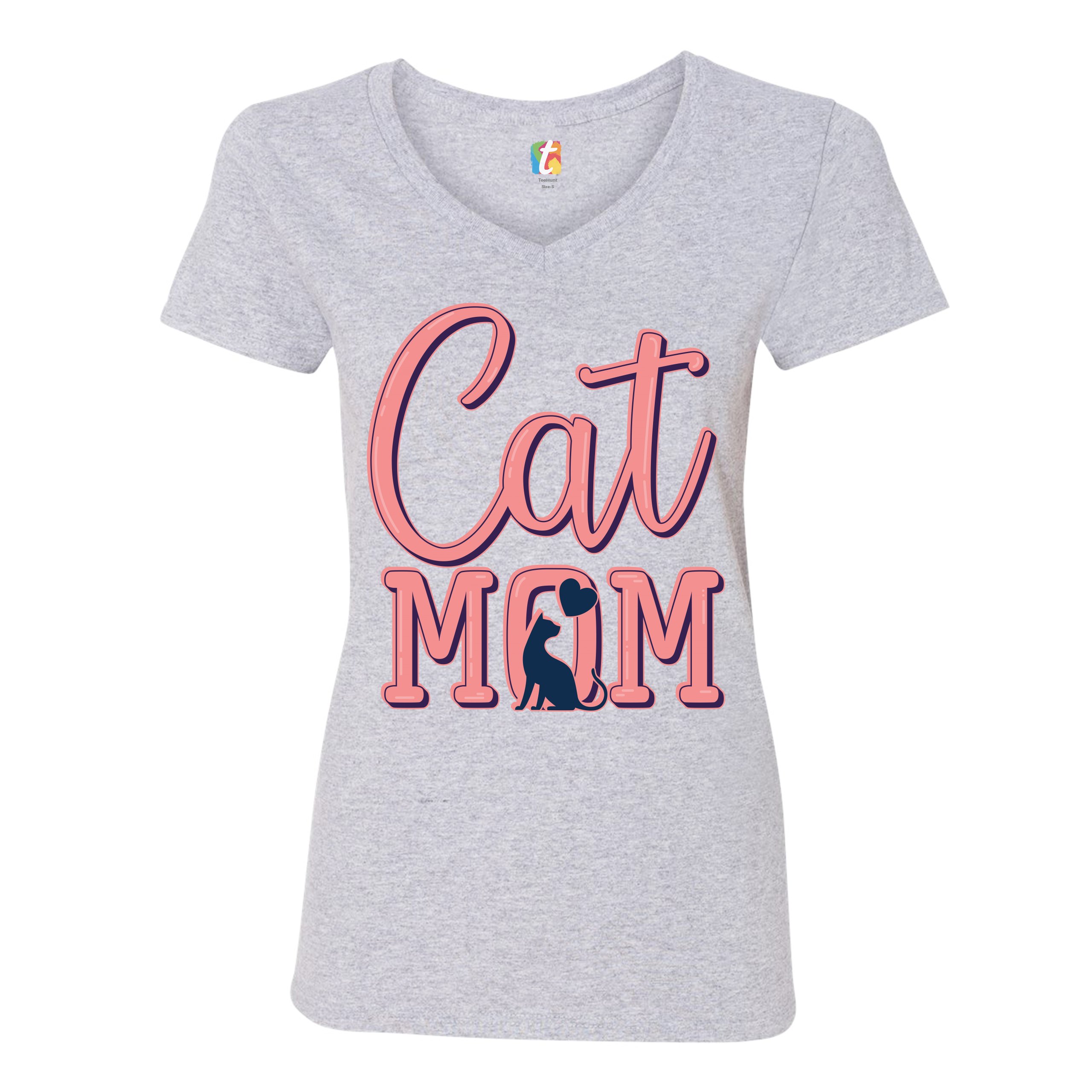 Cat Mom Women's V-Neck T-shirt Mother's Day I Love My Cat Mommy Pet Lover Tee