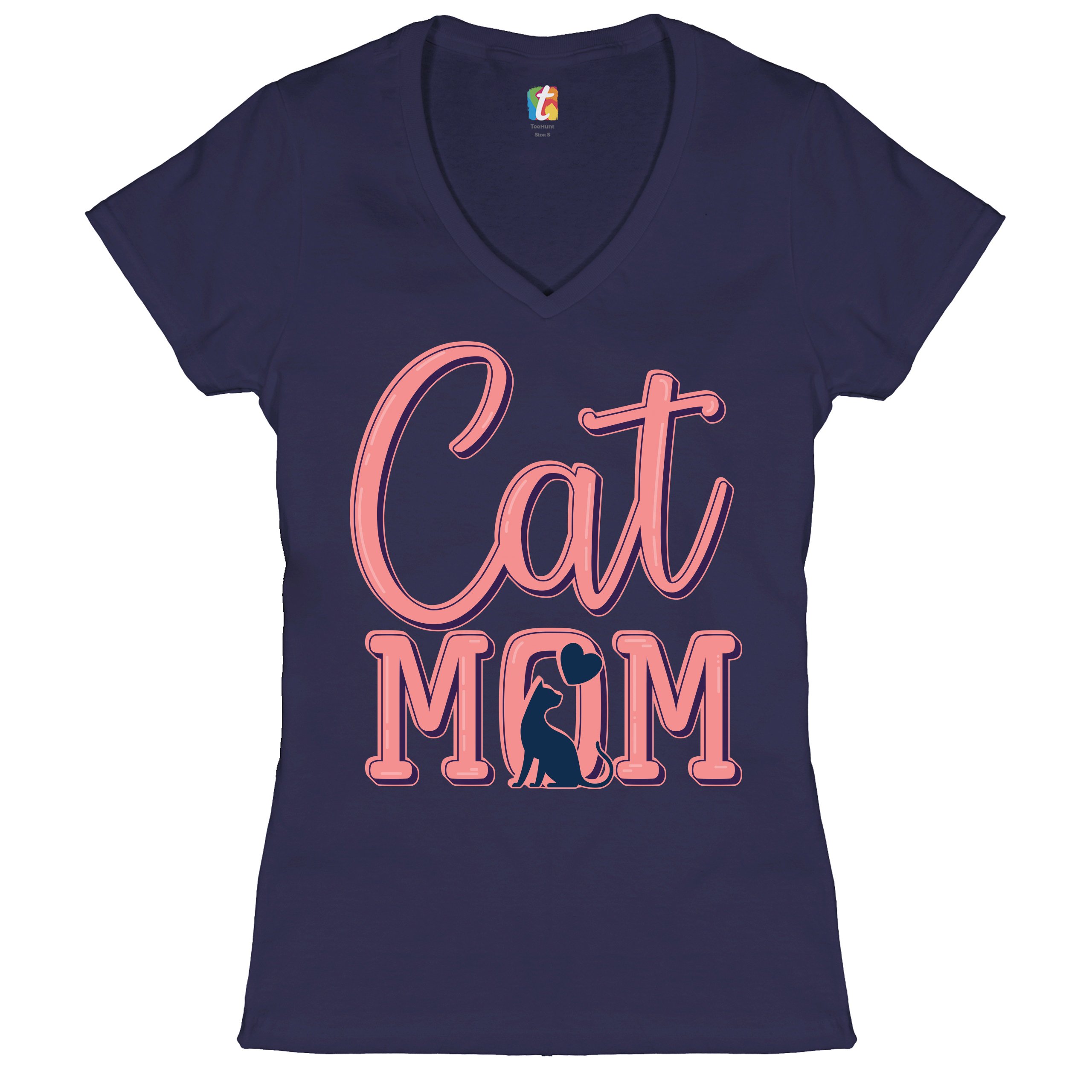 Cat Mom Women's V-Neck T-shirt Mother's Day I Love My Cat Mommy Pet Lover Tee