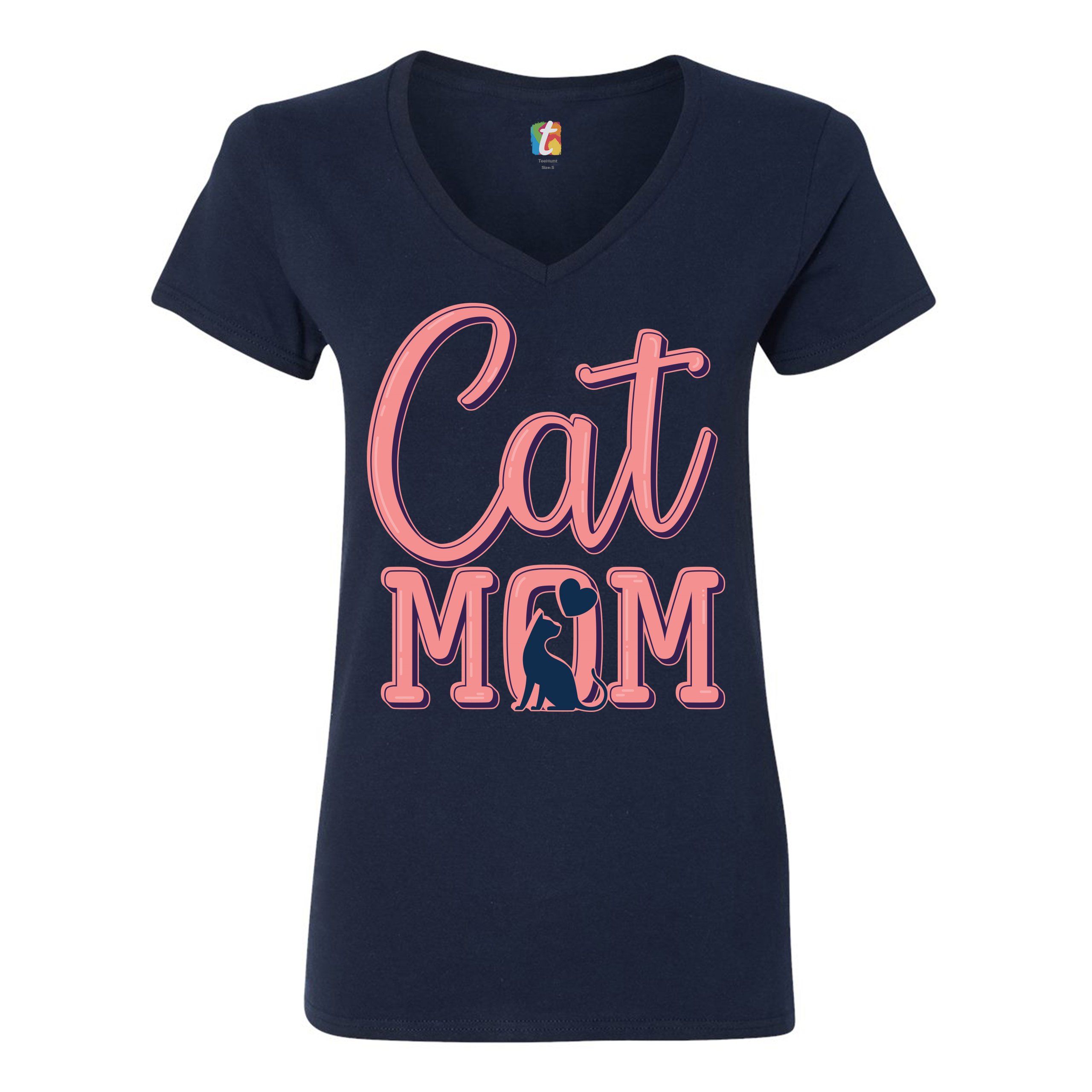 Cat Mom Women's V-Neck T-shirt Mother's Day I Love My Cat Mommy Pet Lover Tee