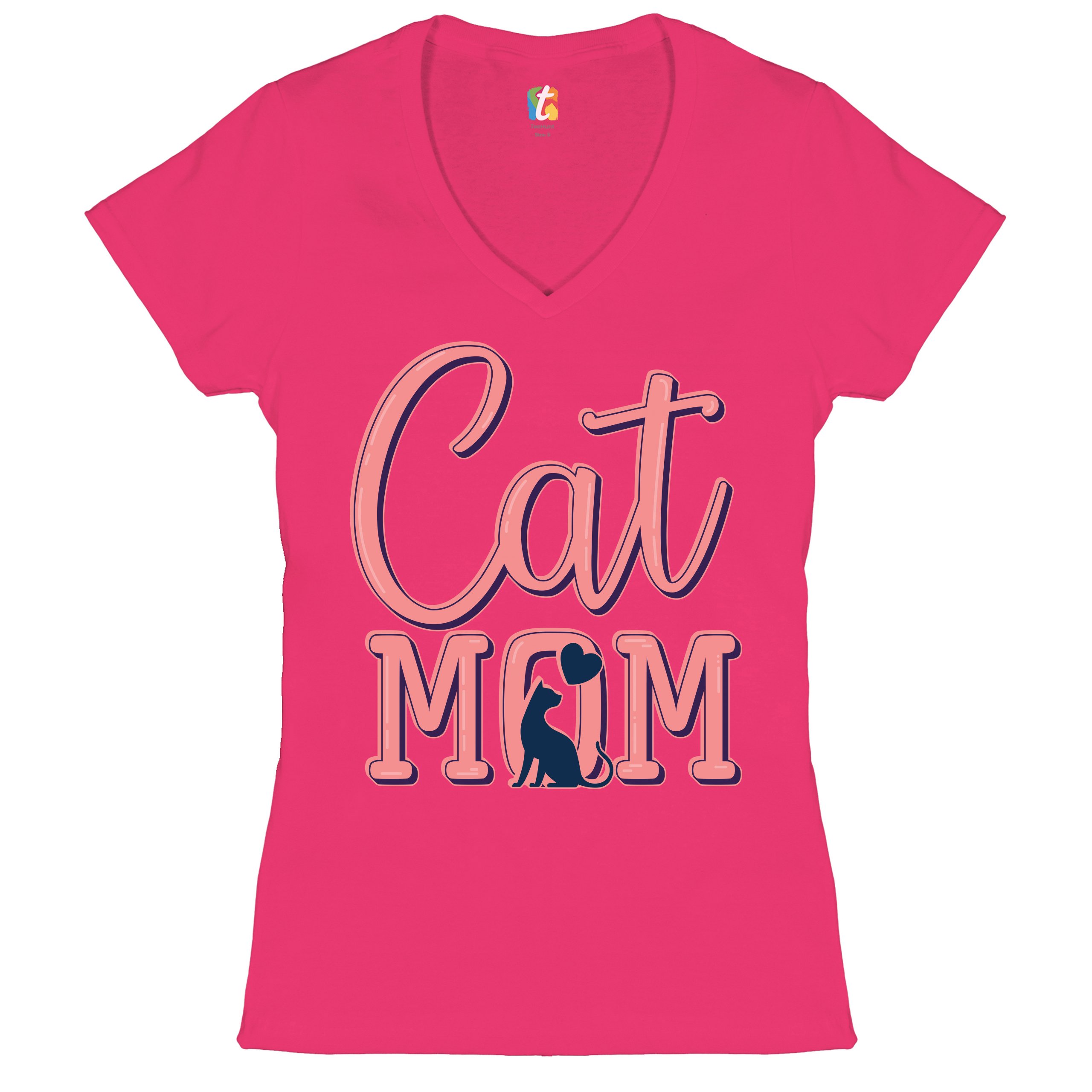 Cat Mom Women's V-Neck T-shirt Mother's Day I Love My Cat Mommy Pet Lover Tee