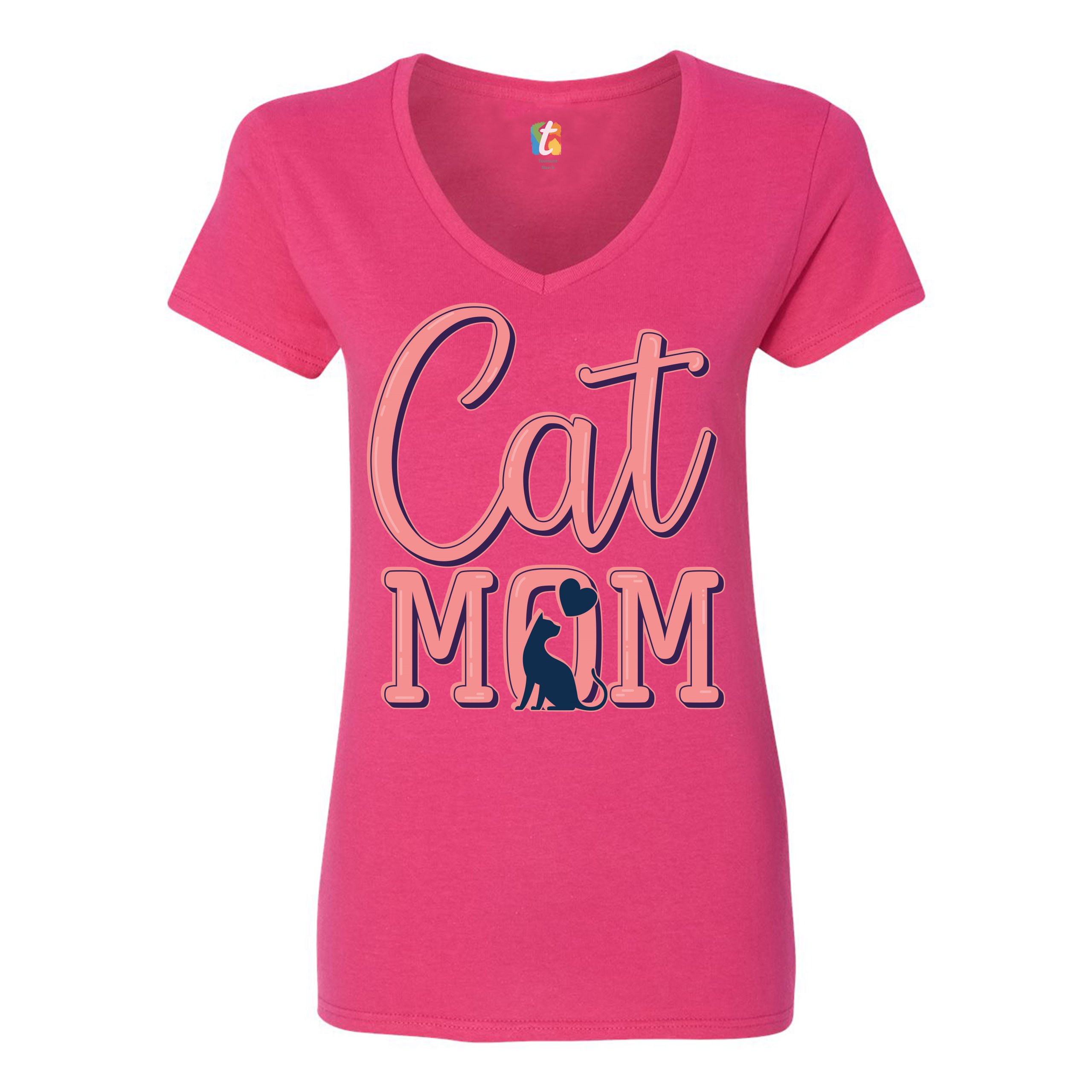 Cat Mom Women's V-Neck T-shirt Mother's Day I Love My Cat Mommy Pet Lover Tee