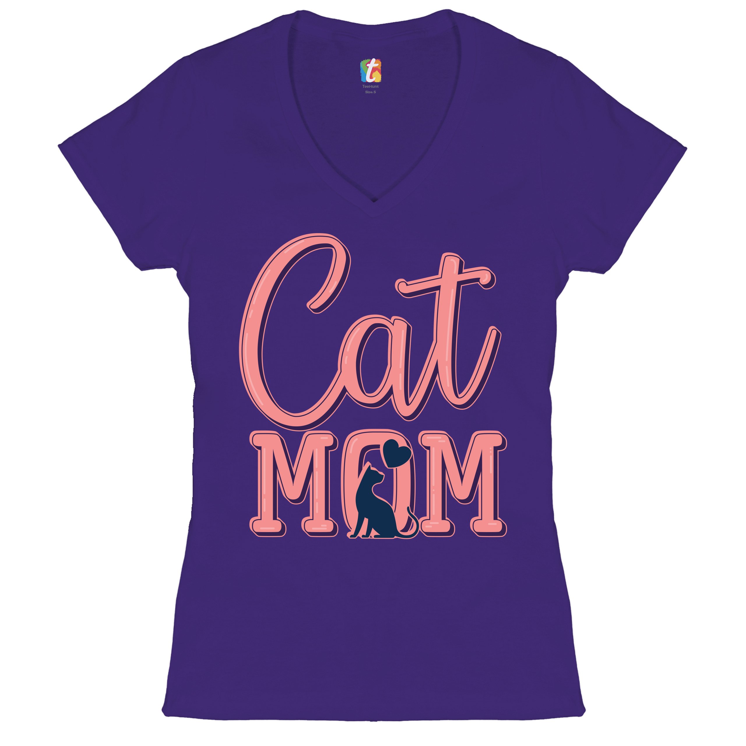 Cat Mom Women's V-Neck T-shirt Mother's Day I Love My Cat Mommy Pet Lover Tee