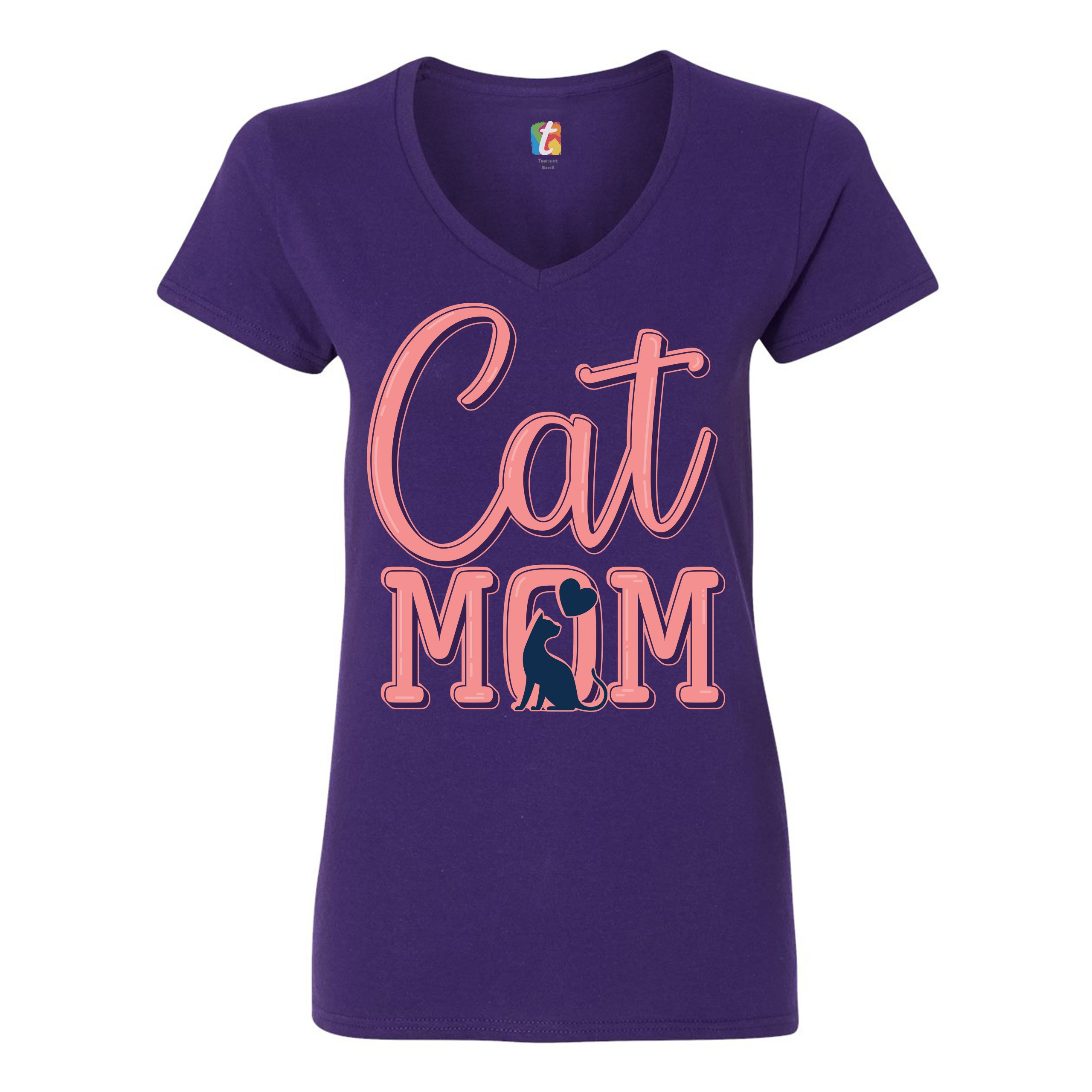 Cat Mom Women's V-Neck T-shirt Mother's Day I Love My Cat Mommy Pet Lover Tee