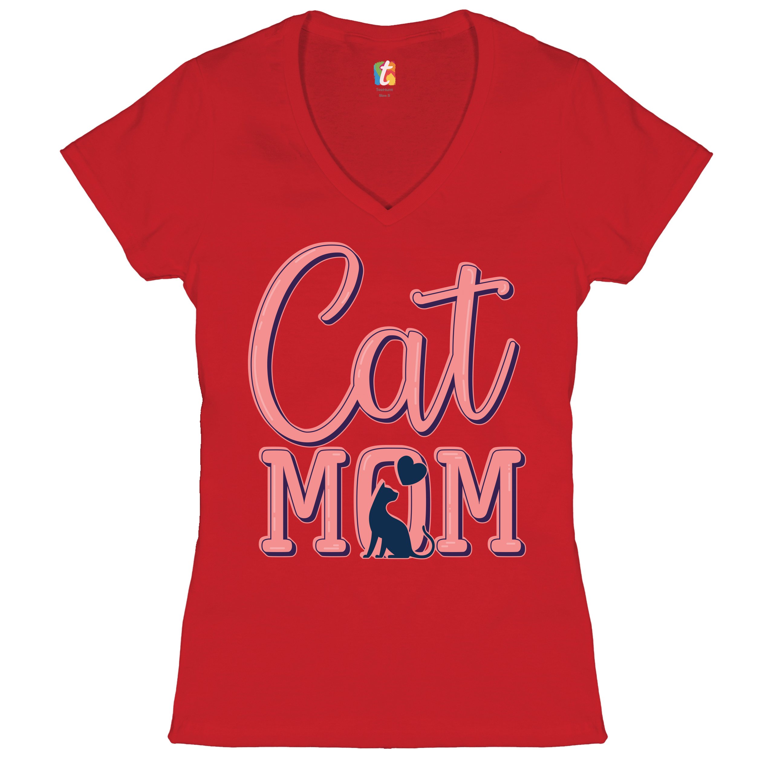 Cat Mom Women's V-Neck T-shirt Mother's Day I Love My Cat Mommy Pet Lover Tee