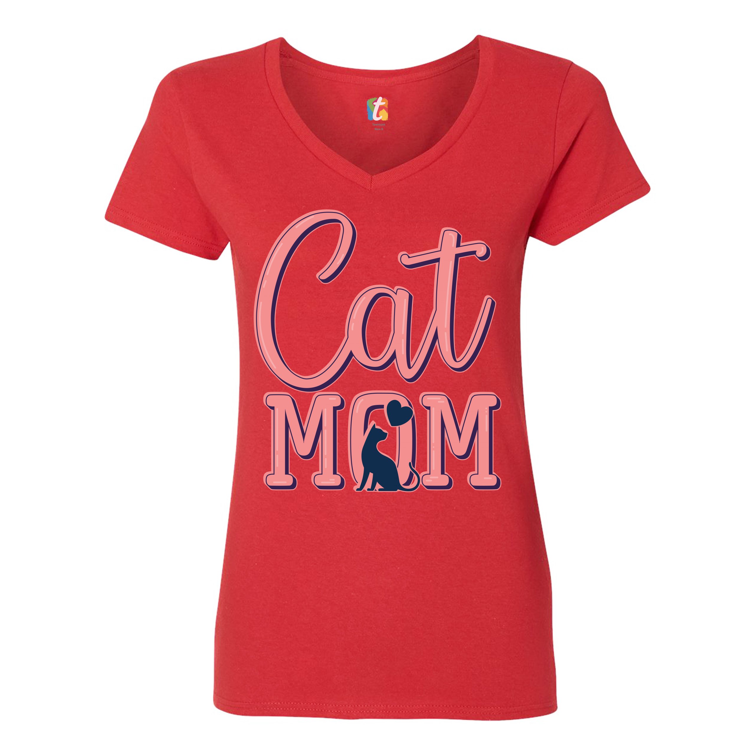 Cat Mom Women's V-Neck T-shirt Mother's Day I Love My Cat Mommy Pet Lover Tee