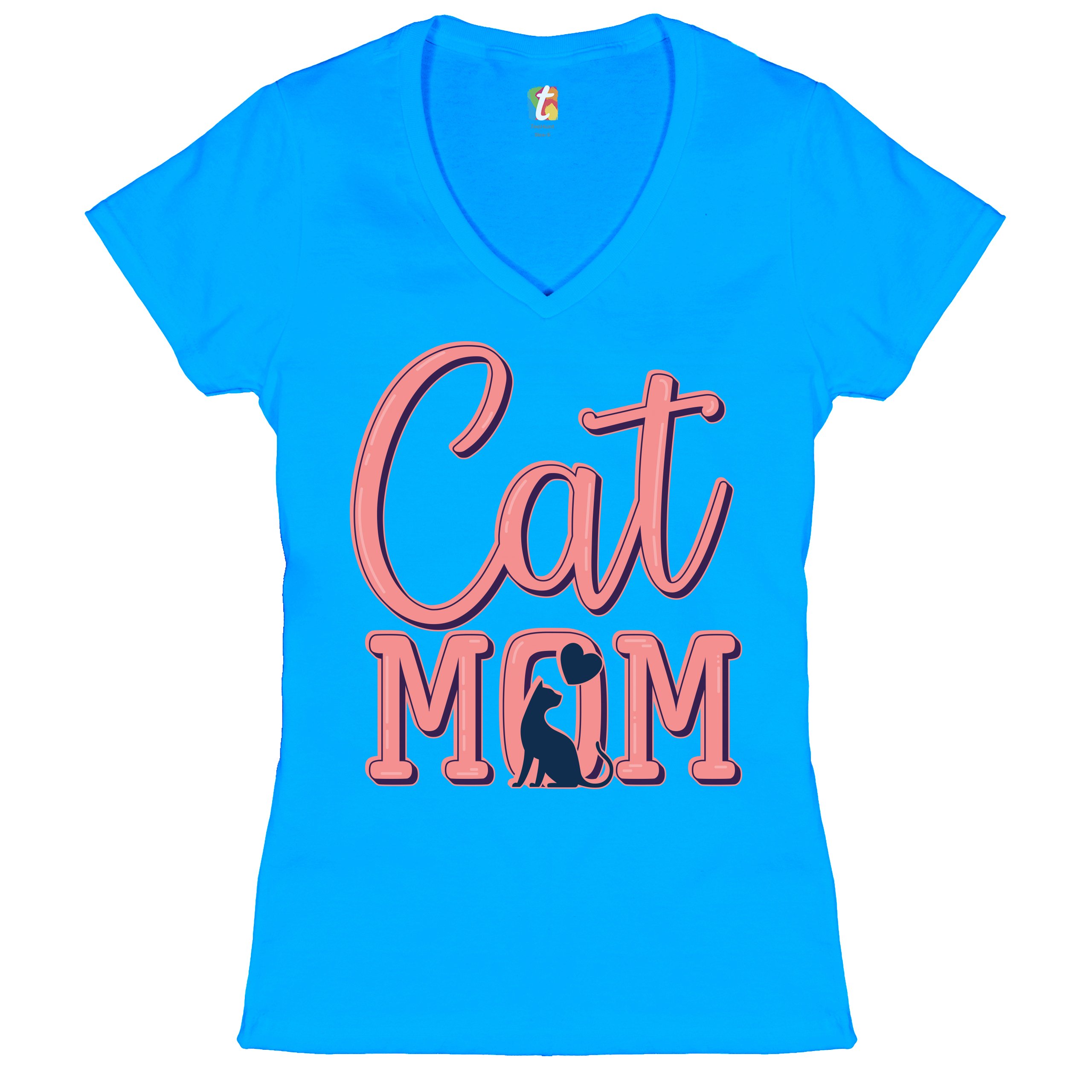 Cat Mom Women's V-Neck T-shirt Mother's Day I Love My Cat Mommy Pet Lover Tee